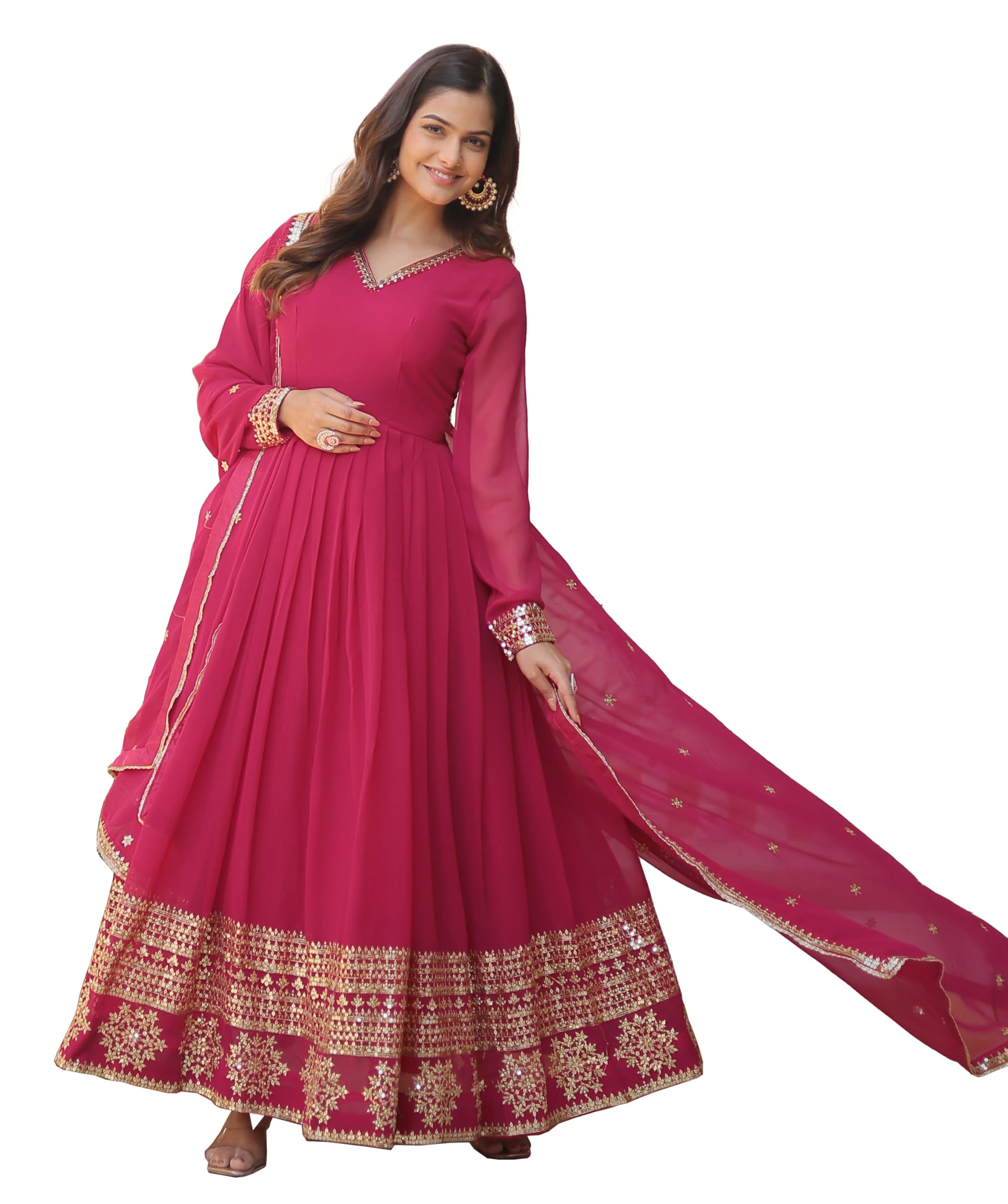 Fashion Basket Havy Georgette Embroidered Anarkali Dress For Women Pink