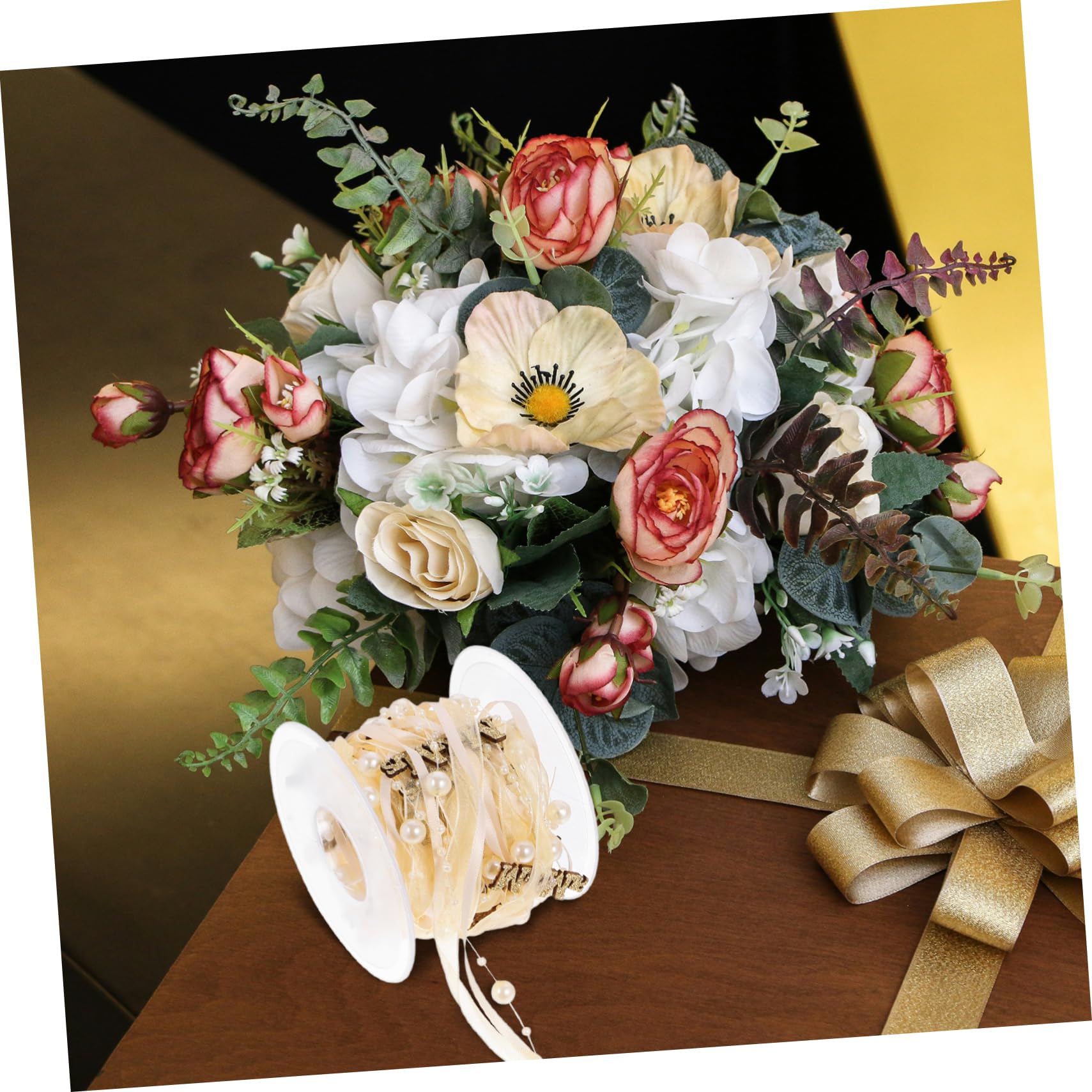 Angoily Lot De 5 Rouleaux De Rubans Décoratifs Pour Décoration De Mariage En Tissu Pour Fête Mariage Doré Pour Vœux Nœud Fête Prénatale Polyester Doré