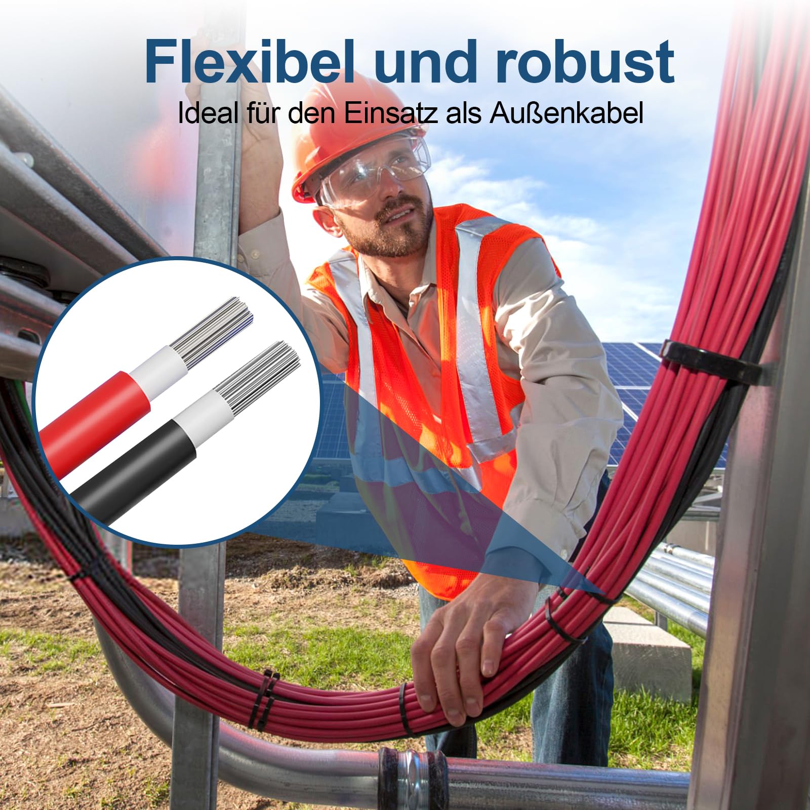 Solarkabel Verlängerung 10mm² 6m 8AWG Flexibel PV Solar Kabel, 1500V Solarpanel Verlängerungskabel mit Wasserdichtem IP67 Photovoltaik Kabel Stecker(6m 10mm2)