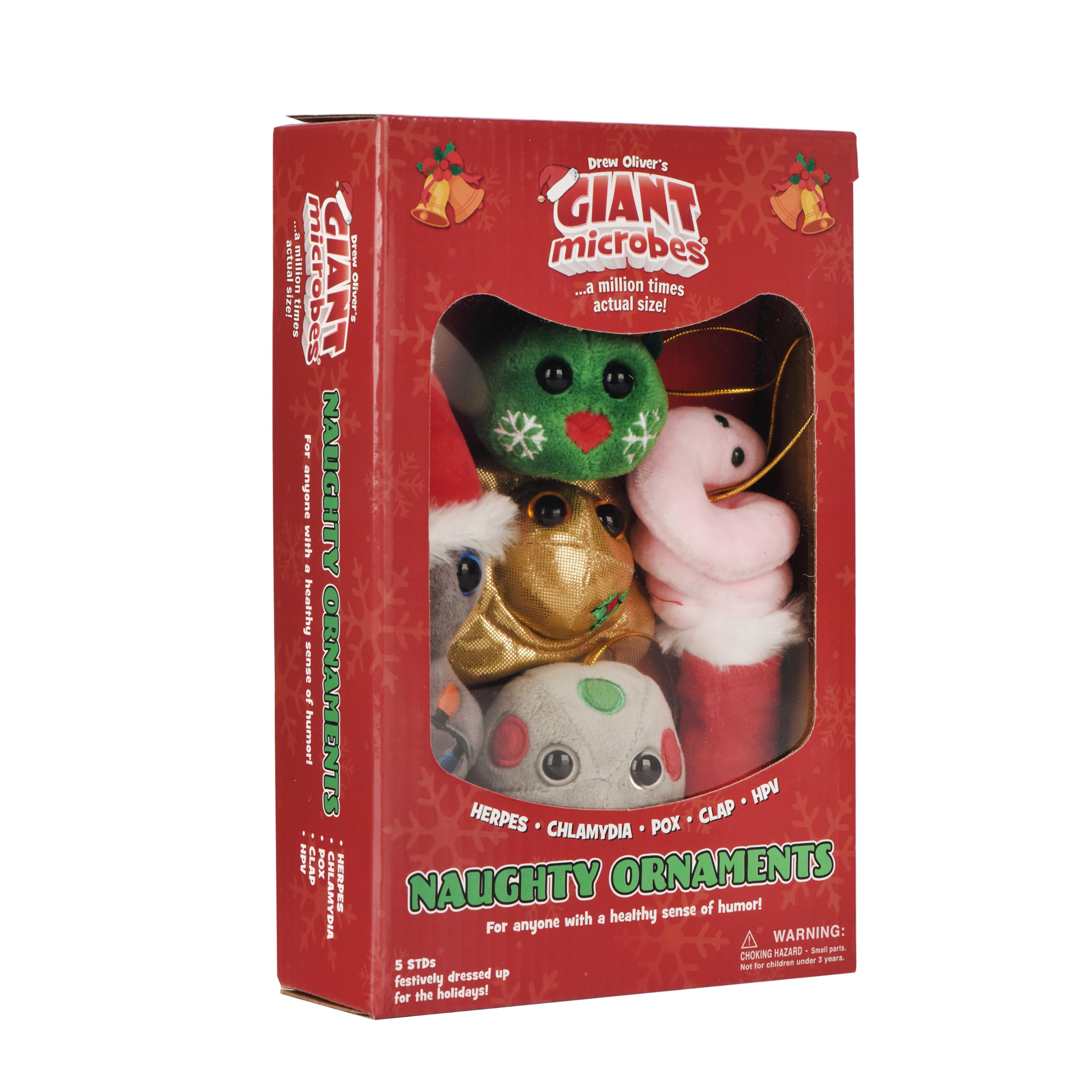 GIANT MICROBES Naughty Ornaments Gift Box - Deck The Halls with Herpes, Chlamydia and STIs - Science Ornaments, Medical Assistant Gifts, Secret Santa