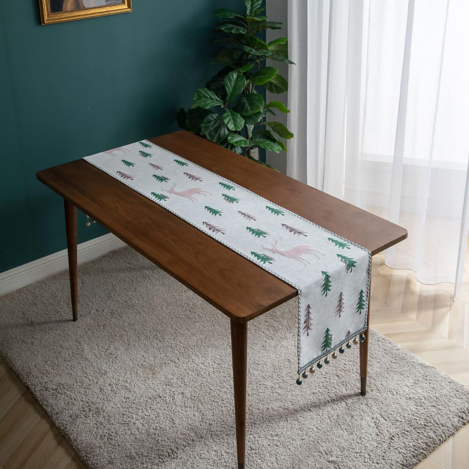 Tischläufer Modern Polybaumwolle, Tischläufer Hochzeit 35x300 cm, Jacquard-Baummuster