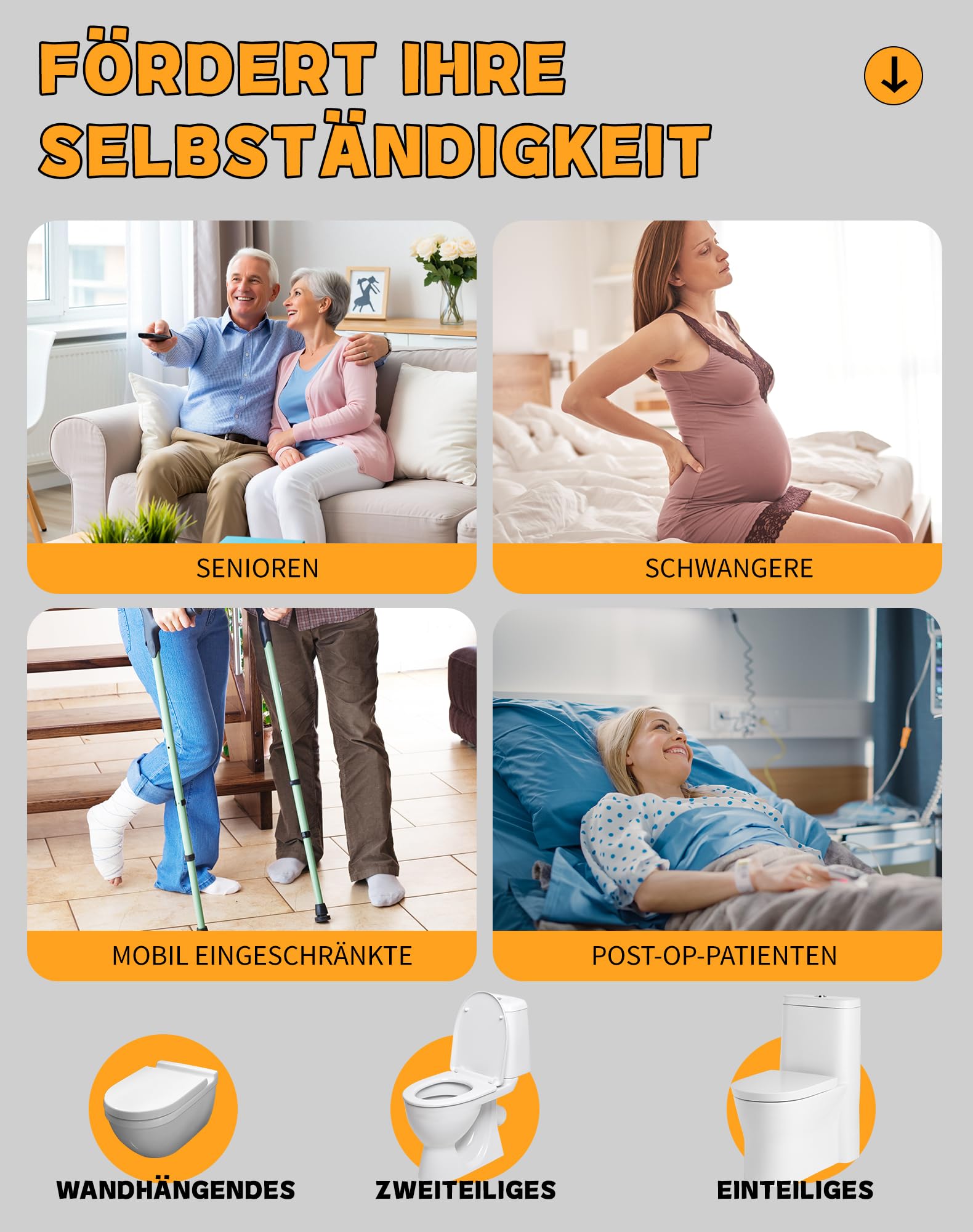 Podwyższenie deski sedesowej z podłokietnikami, regulacja wysokości siedziska – ergonomiczna pomoc w wstawaniu dla seniorów, kobiet w ciąży i osób z ograniczoną mobilnością, antypoślizgowe