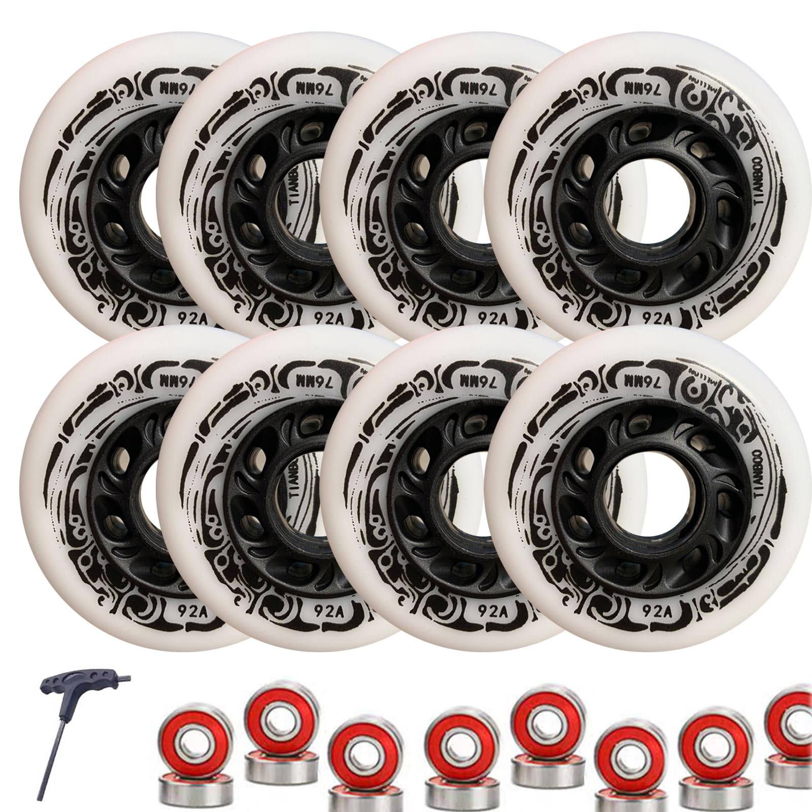 8er Pack Inline Skate Rollen mit Kugellager 72 mm 76 mm 80 mm Inline Ersatzrollen für Indoor und Outdoor Skating (Weiß)