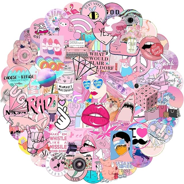 MARSFORCE Cute Vsco Pink Stickers, Gift for Kids Teen Adult, Lovely Waterproof Vinyl Decals for Laptop Water Bottles Skateboard Bike Car Helmet Travel Luggage Guitar Toy Phones DIY Party [103 PCS]