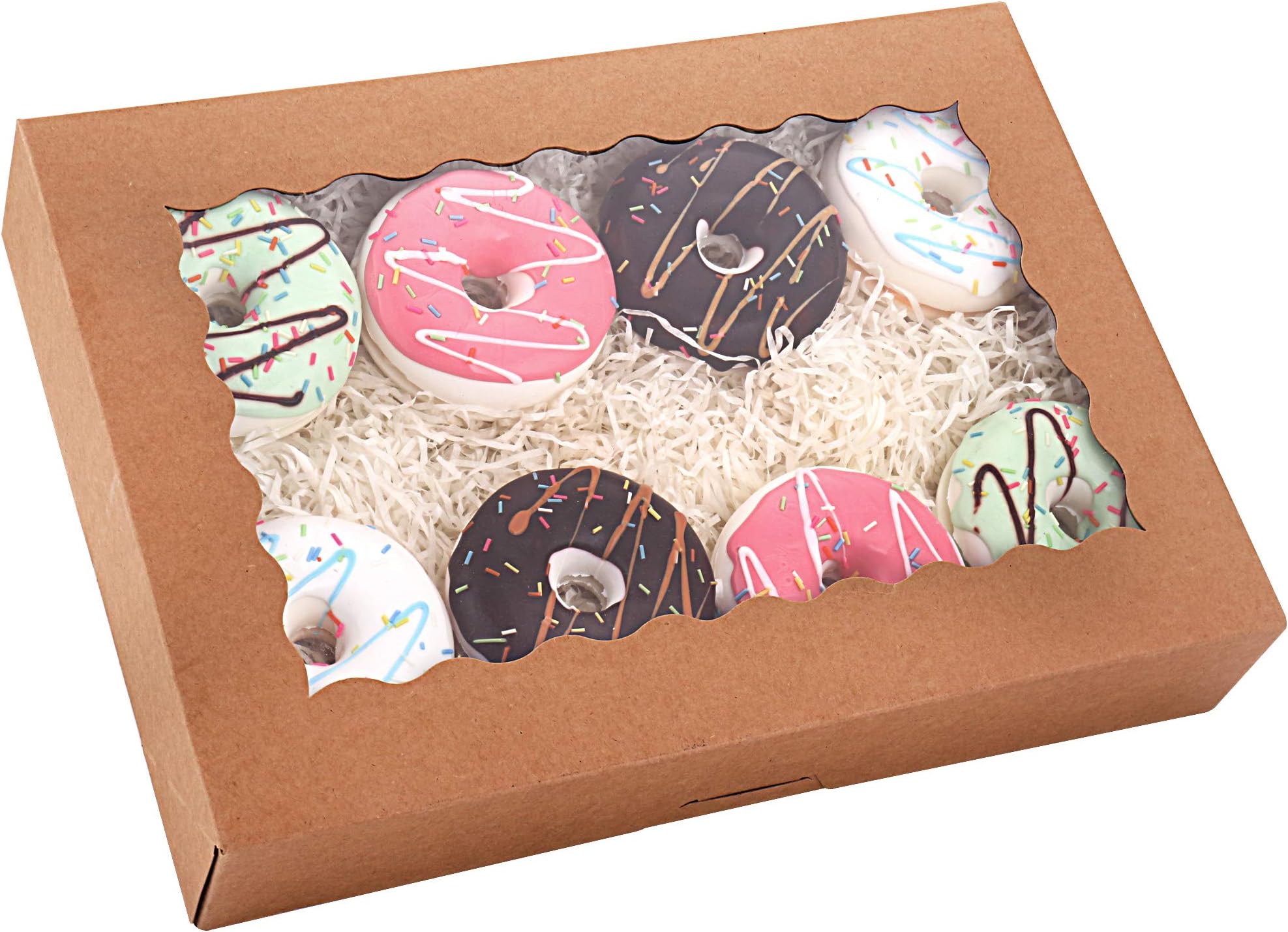Tcoivs 20-Pack Bakery Boxes with Window, 14" x 10" x 2.5", Large Cookie Boxes, Auto-Popup Treat Boxes for Donuts, Pies, Muffins, and Pastries (Brown)