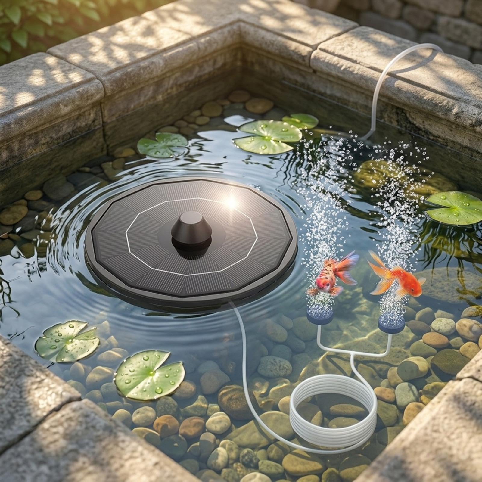 Aireador Solar Impermeable De Alta Eficiencia Portátil 6 Voltios | Bomba de oxígeno de piedra de aire para bandeja de pescado adecuada para jardín, acuario, piscina, patio, hidroponía