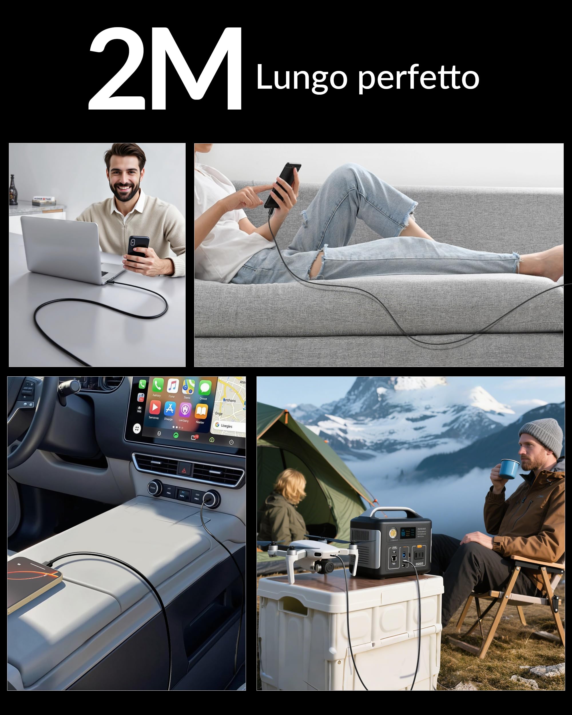 240W USB C Cavo [2M, 2-Pack] 5A/48V PD3.1 Type C to Type C Ricarica Rapida Super Fast Charging per Samsung Galaxy S25/S24, iPhone 17 16e 16 15 Pro Max Air, MacBook, iPad, Laptop, Filo Caricatore Cavi