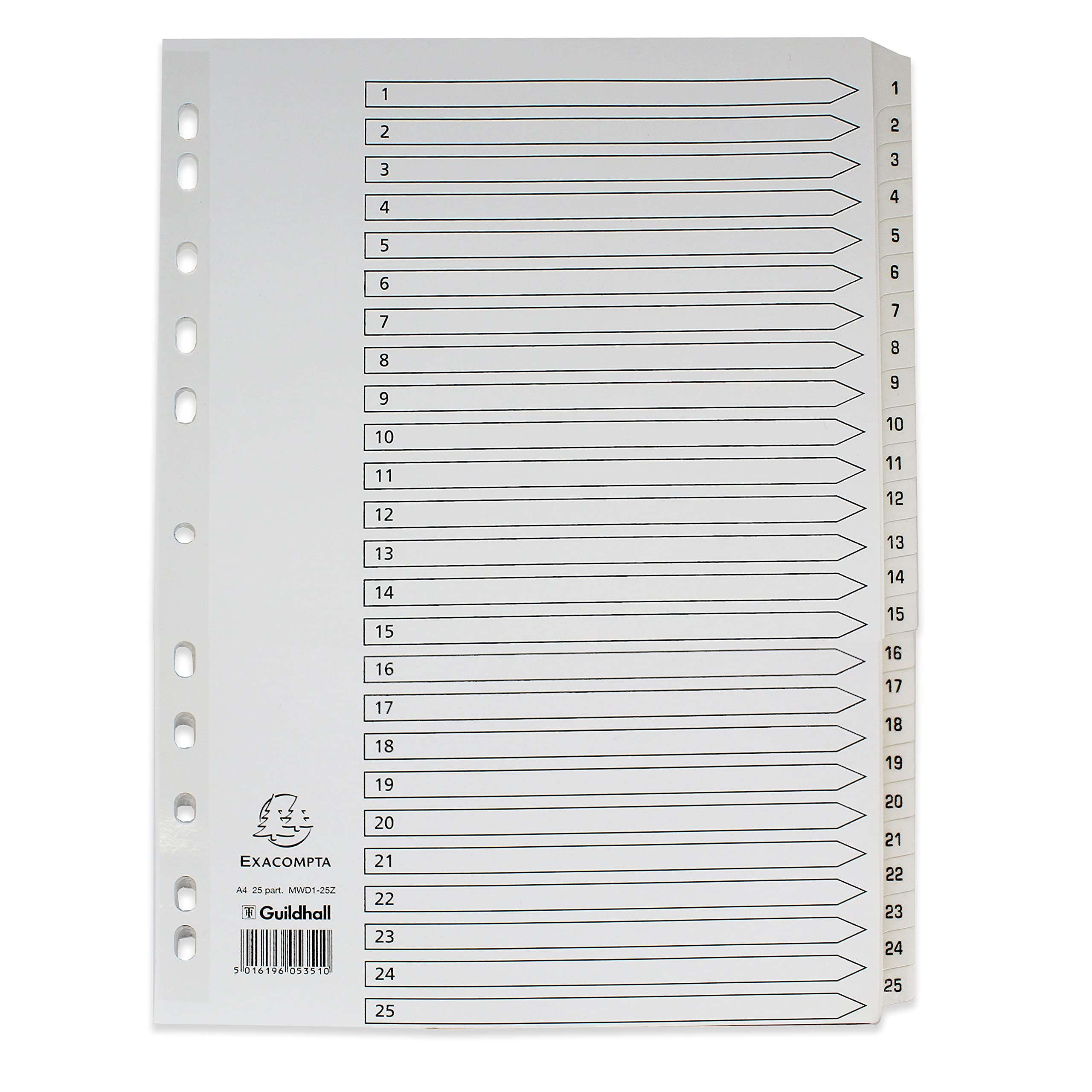 Exacompta Guildhall 25 Part White Dividers - A4-11 Punched Holes - MWD1-25Z