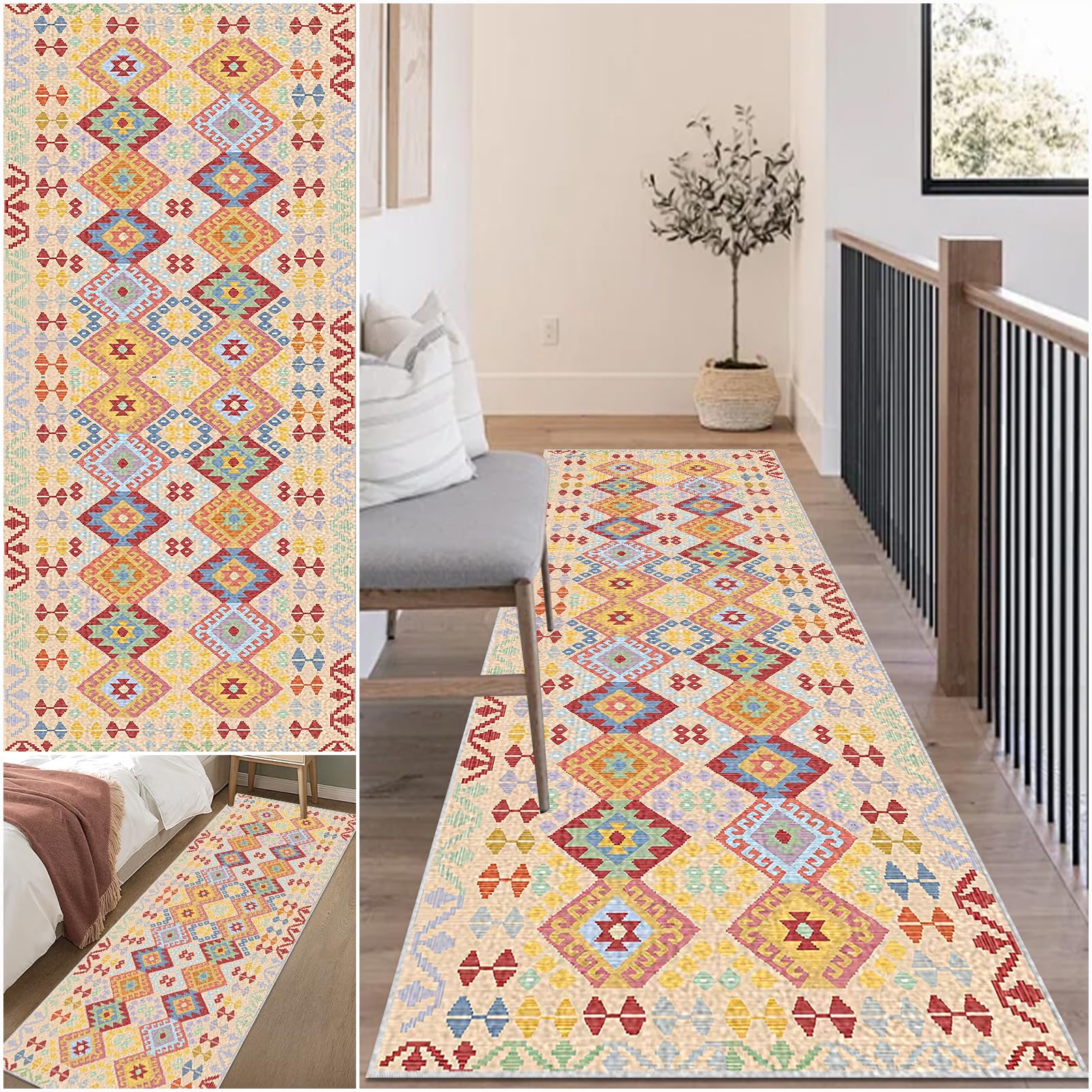 Carpet Runners for Hallways Non Slip Washable Runner Rugs 60 x 260 cm Long Soft Kitchen Runner Floor Protector Area Rugs Hallway Hall Runners Narrow Rug for Kitchen Bedroom Hallways Living Room