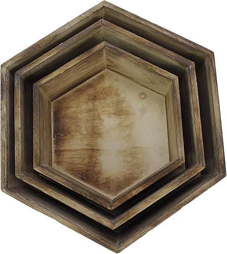 Miniatura 9 de Juego de 3 cajas de madera color marrón de 11.8 pulgadas ABN5E100-NTRL - Recipiente hexagonal