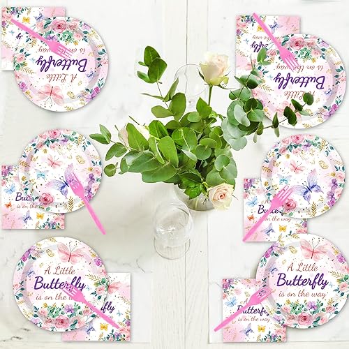 Miniatura 292 de 96 piezas de suministros de fiesta de cumpleaños florales de cumpleaños, platos de papel, servilletas, flores de oro rosa, decoraciones de fiesta