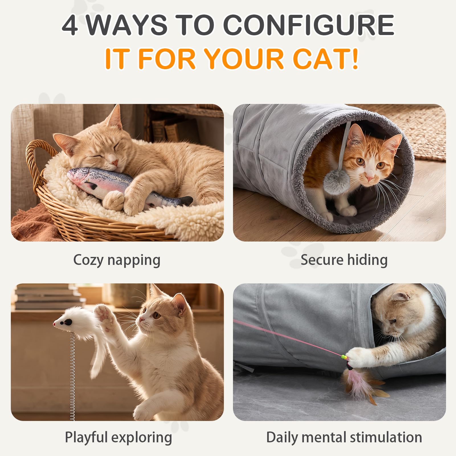YGJT Tunnel pour chat d'intérieur pour chat adulte, chaton pour l'ennui | Jouets interactifs pour chats avec balles rotatives, baguette à plumes, poisson, couverture et balle, accessoires pour chat