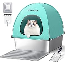 Meowant Lettiera Gatto in Acciaio Inox, Lettiere XXL, Copertura in Tessuto Chiuso, Quadrato Toilette Grande per Gatti di Grossa Taglia, Antiaderente, Prova Perdite, Staccabile e Facile Pulire, Verde