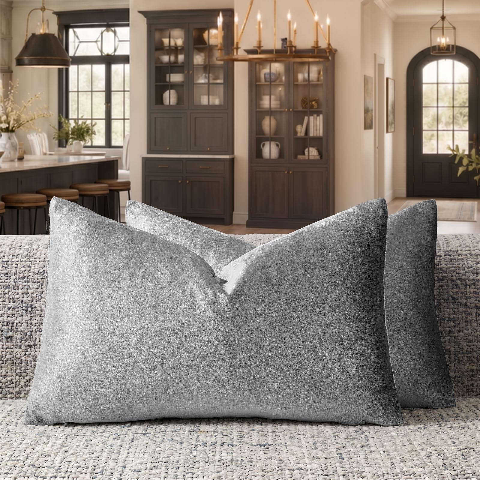 GIGIZAZA Decorative Velvet Cushion Cover for Sofa Bed 2 Pack Soft Dark Grey โ image 1