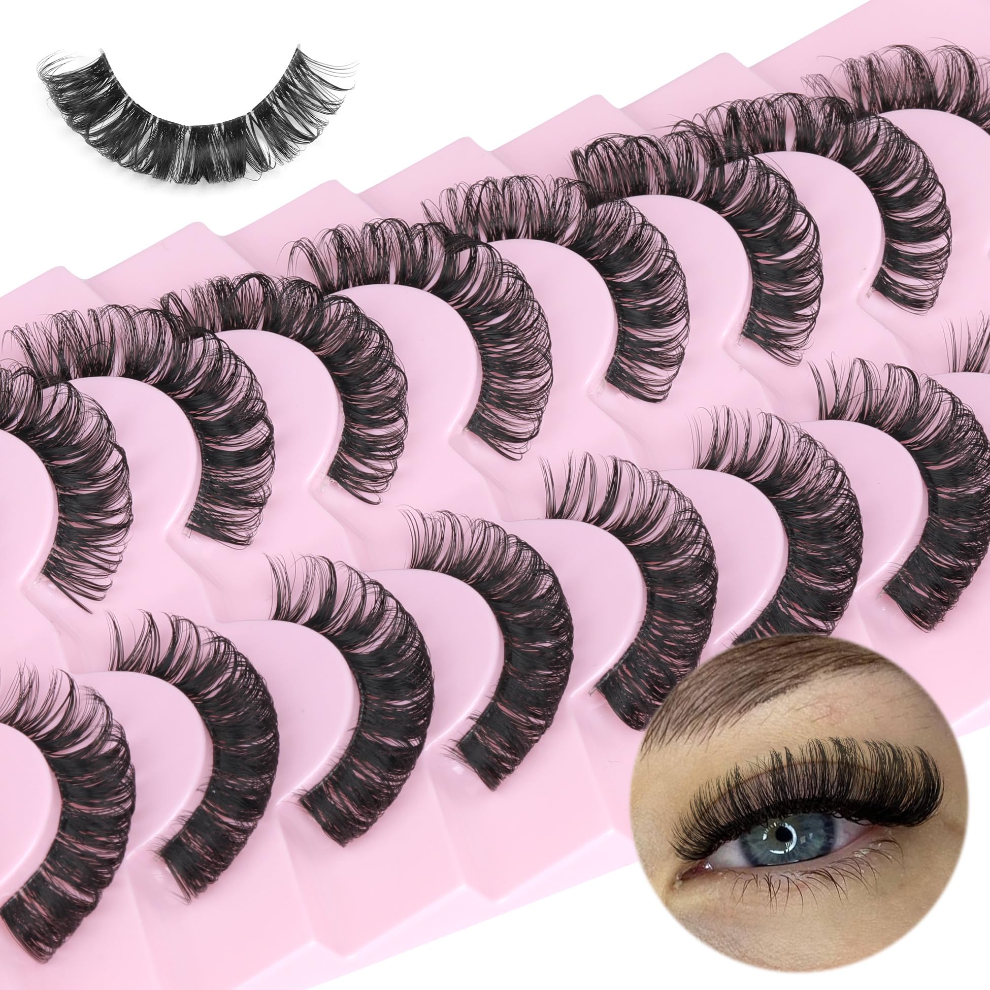 D Curl Wispy Russian Strip Lashes - Natural Look, Fluffy Volume, Faux Mink, Cat Eye, 9 works, Black, 1 pair (Pack of 1) - Image 4