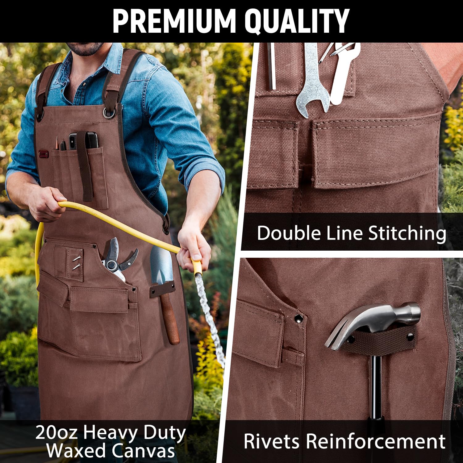 Delantal de carpintería para hombre, delantal de lona de 20 onzas con 9 bolsillos para herramientas, delantal de trabajo de madera resistente para carpintero, carpintero, herrero, regalo para hombres