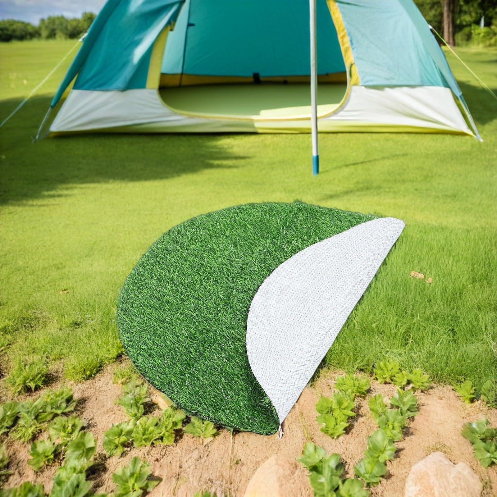 Kisangel Gazon Artificiel Rond 90 CM Diamètre 25 MM Épaisseur Tapis de Propreté pour Chien Utilisation Extérieure et Intérieure