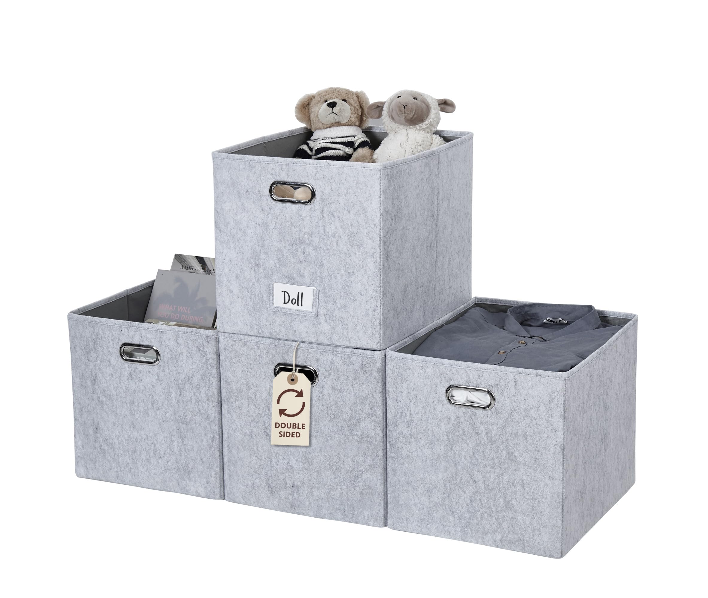 decomomo felt storage bins 13x15x13 storage cube bins with labels, baskets for organizing shelves (kallax / 4pcs, light grey)
