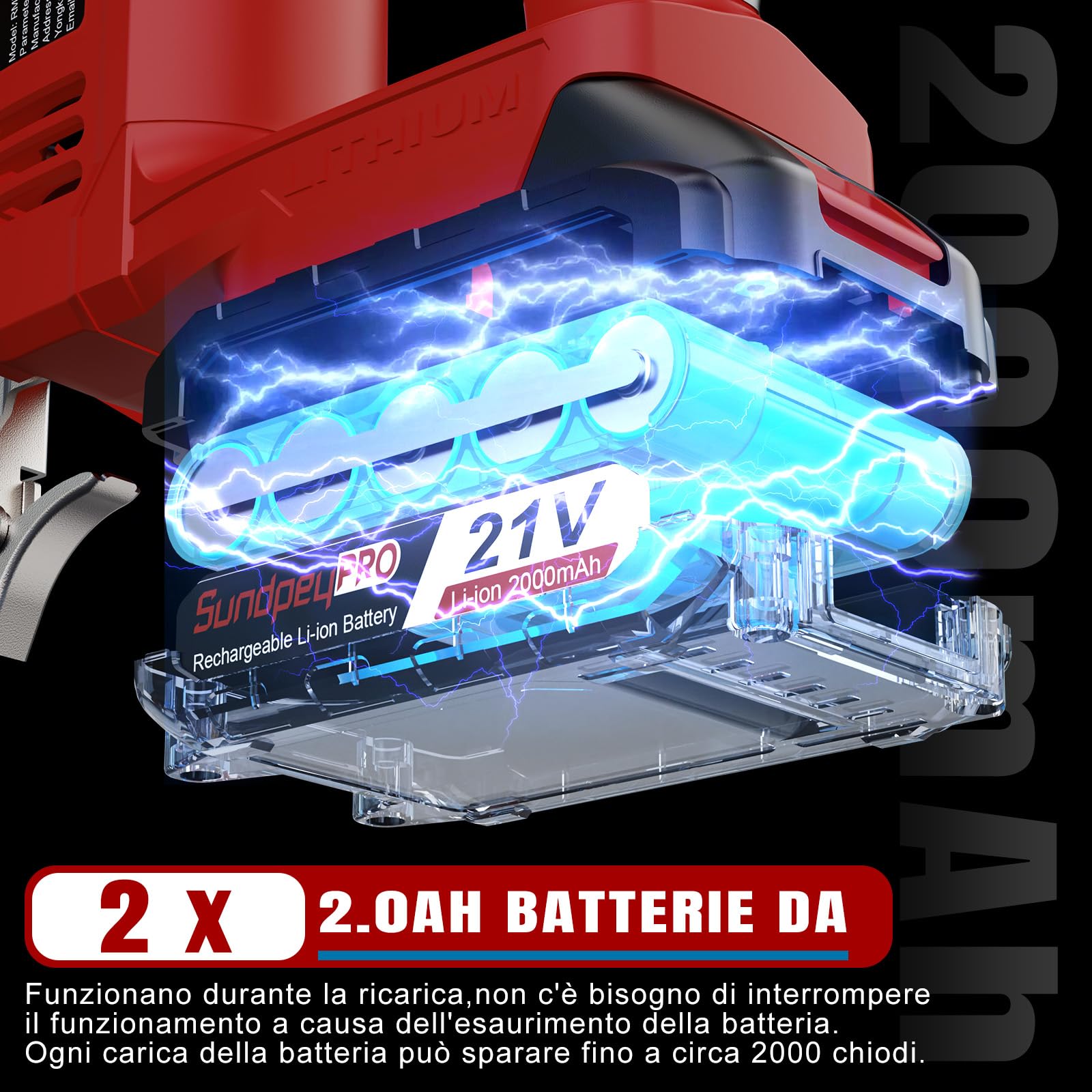 Sparachiodi a Batteria 21V - 2-in-1 Chiodatrice a Batteria con 2 x 2.0Ah Batterie, 180 Chiodi/Min, Graffettatrice con 600 Chiodi 18GA e 2.000 Chiodi a U per Tappezzeria, Falegnameria