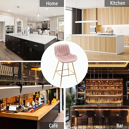 Miniatura 17 de Sidanli Blue - Juego de 2 taburetes de bar de terciopelo de 24 pulgadas con reposapiés, sillas de bar modernas para el hogar, isla de cocina,