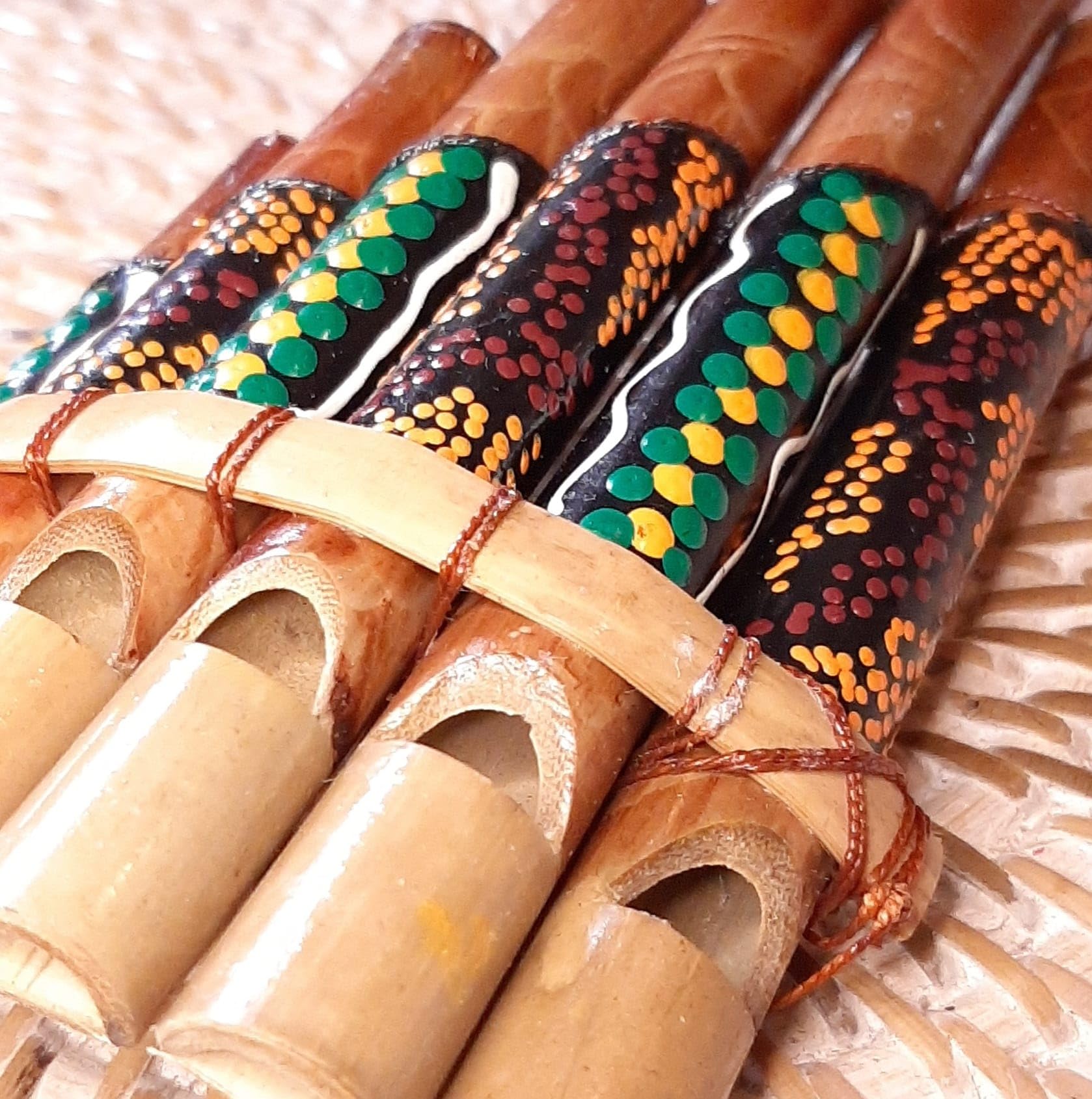Flûte de pan Péruvienne Artisanale Décorée 7 notes Bambou musique