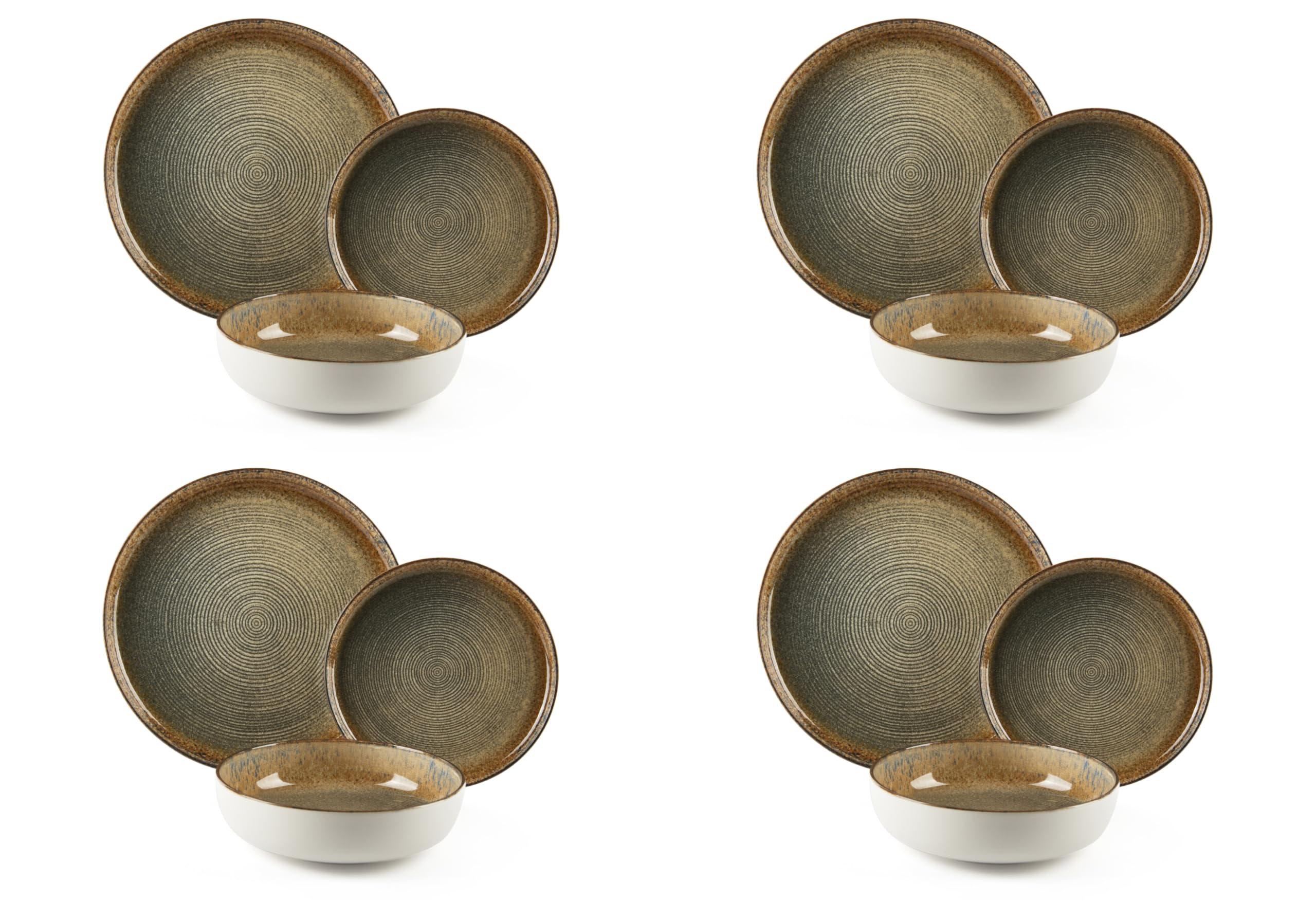 Excelsa Demetra Servizio Piatti 12 Pezzi, Ceramica, Effetto Reattivo, 4 Persone