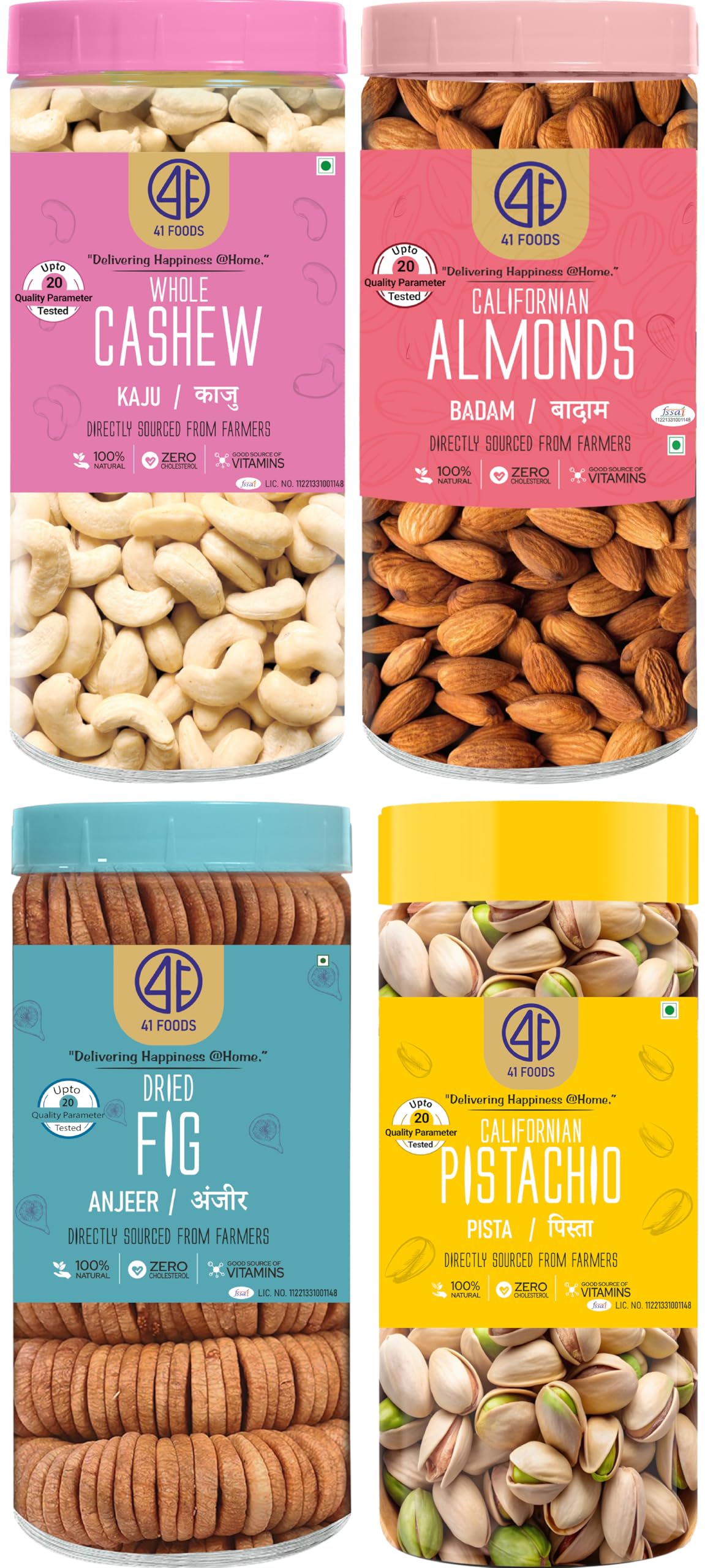 41 FOODS Premium Dry Fruits and Nuts Combo of Healthy Fresh Cashews Almonds Pistachios Figs Nutritious Badam Kaju Pista Anjeer 200Gm X 4 800Grams-image-11