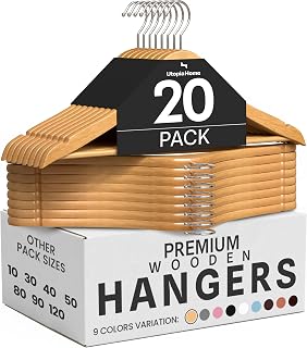 Utopia Home Premium Wooden Hangers 20 Pack - Heavy Duty & Durable Coat Hanger - Wood Hanger with 360-Degree Rotatable Hook - Clothes Hangers with Non-Slip Shoulder Notches For Shirts & Coats (Natural)