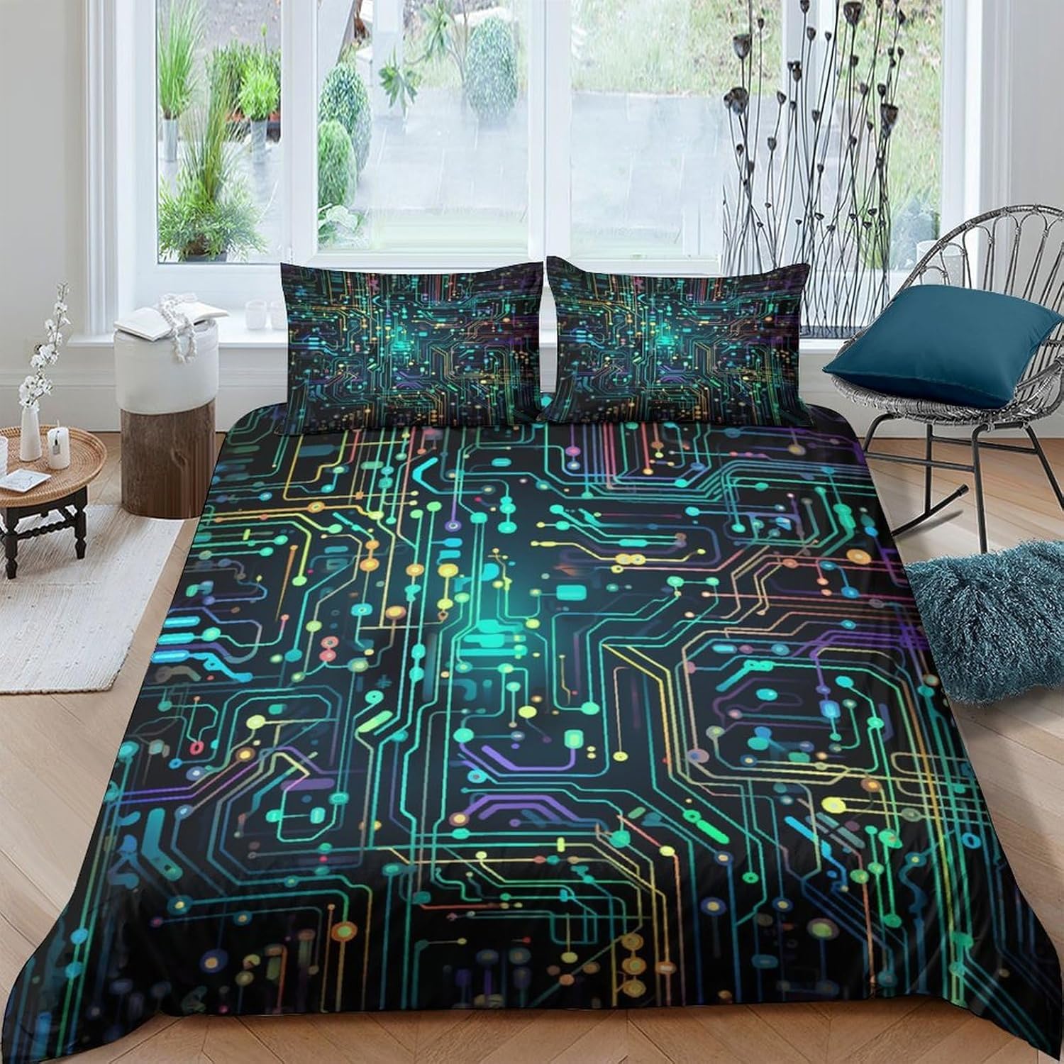 Housse de couette circuit imprimé 260x230 cm avec 2 taies d'oreiller en microfibre ultra-doux