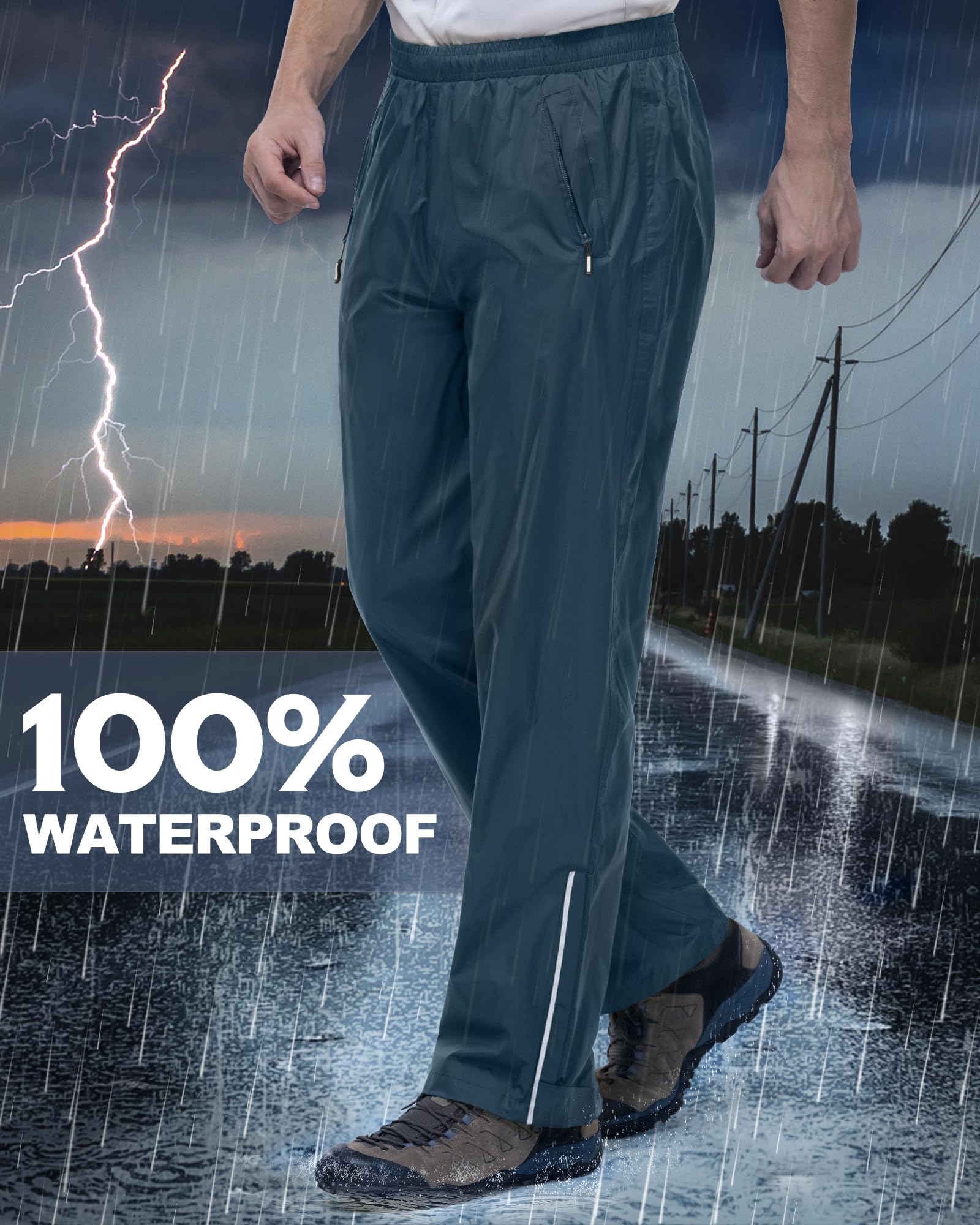 Outdoor Ventures Pantalones de lluvia para hombre, para bicicleta, impermeables, transpirables, resistentes al viento, ligeros, plegables