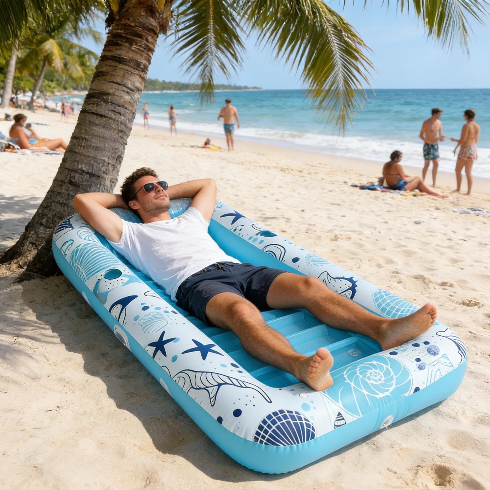 Lettino relax per piscina, materassino gonfiabile con supporto, per adulti, coppie, resort, lago estivo, sistema di stabilizzazione, accessorio di lusso per esterni