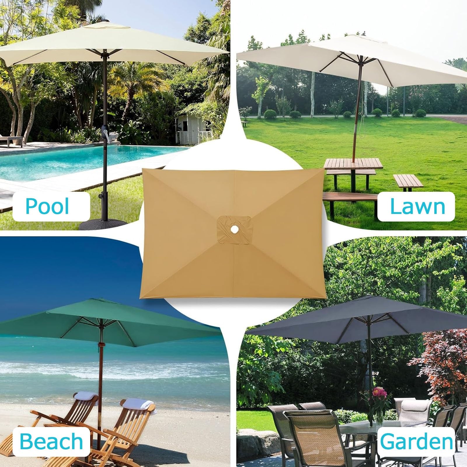 2 x tettoie di ricambio per ombrellone da giardino, protezione UV50+, impermeabile, con 6 stecche, protezione da sole e pioggia