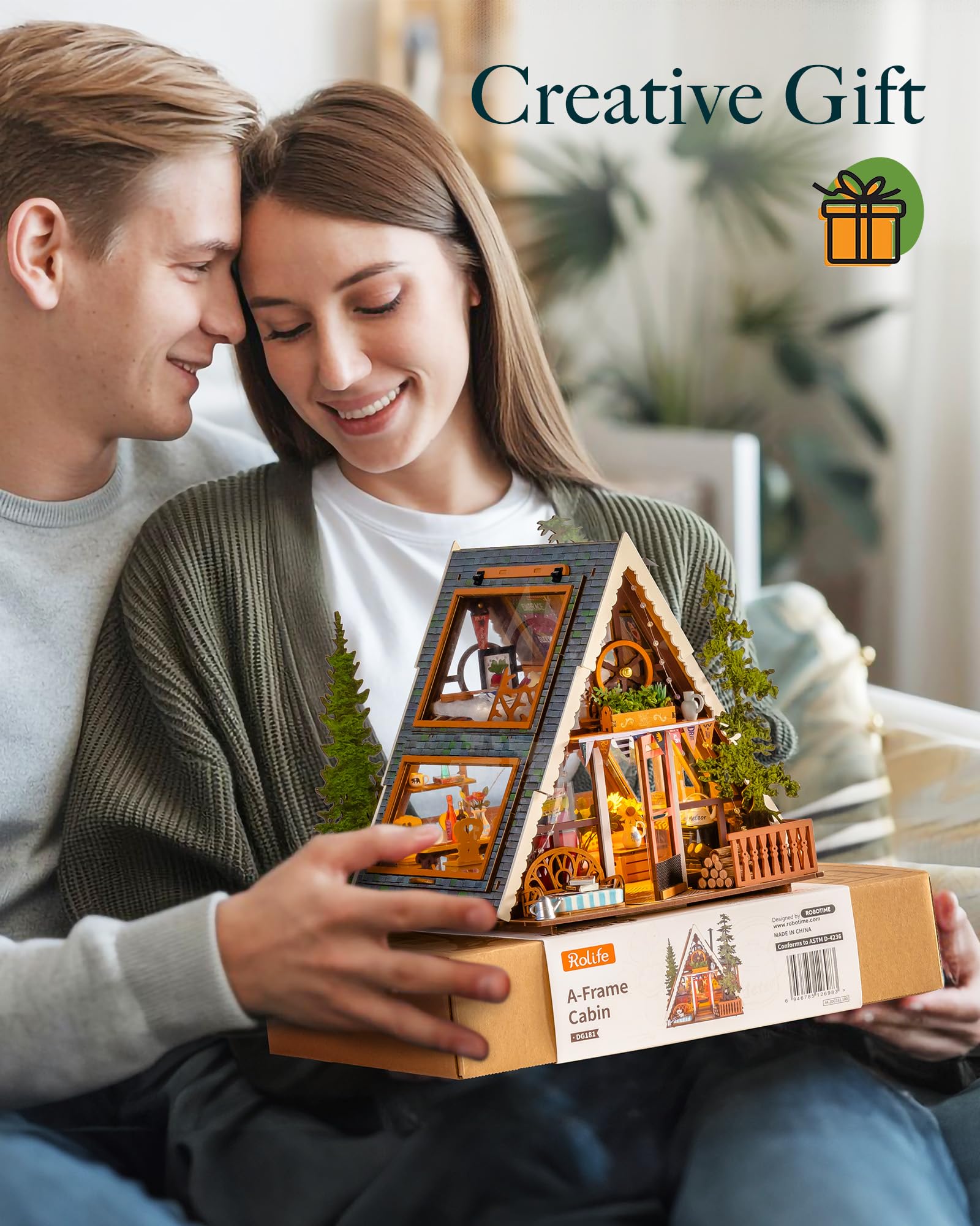 Rolife Domek dla lalek A-Frame Cabin, model drewniany, zestaw do majsterkowania, dekoracja domu