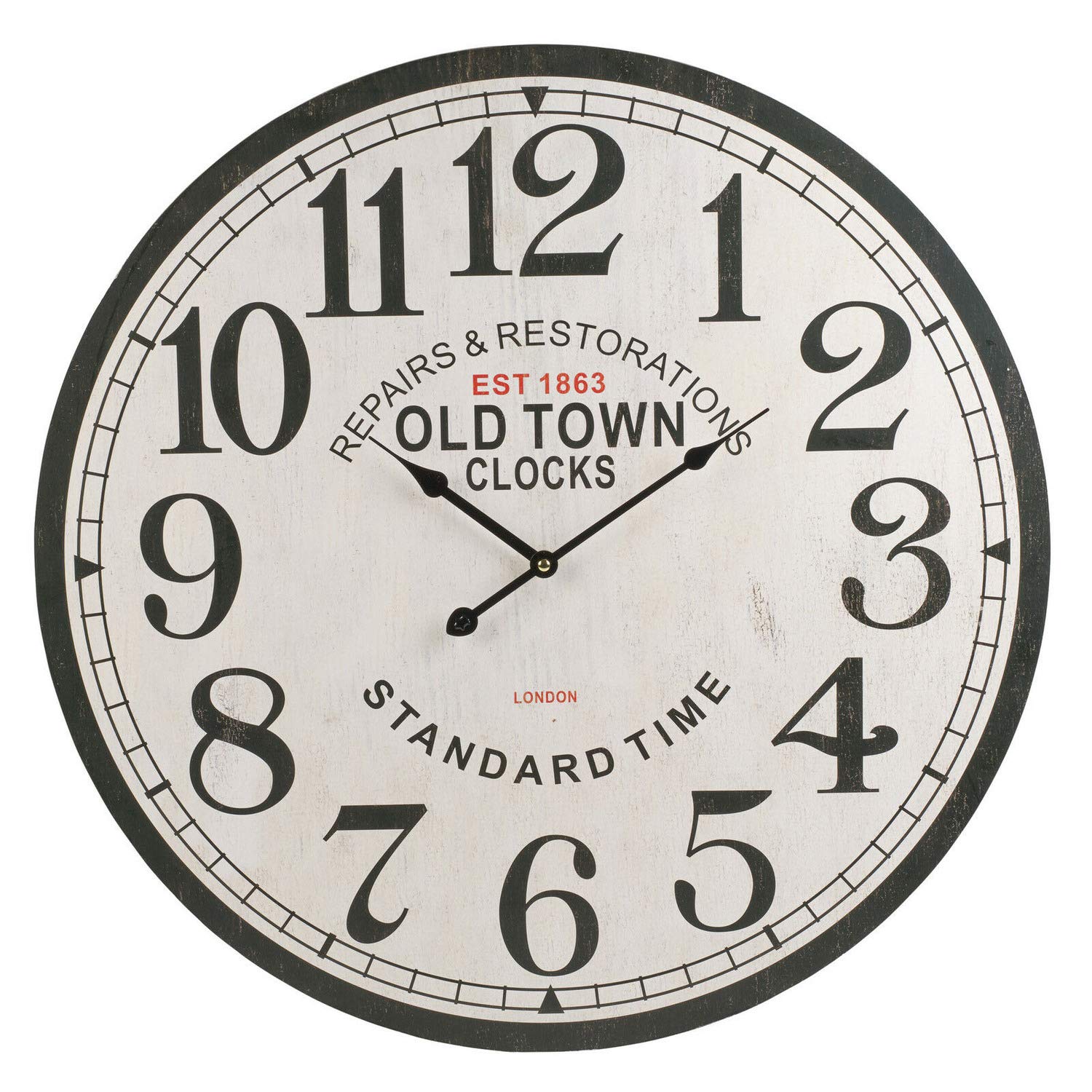 ausuky 12in Round Wooden Wall Clock Vintage Retro Antique Distressed Style (London - Standard Time)