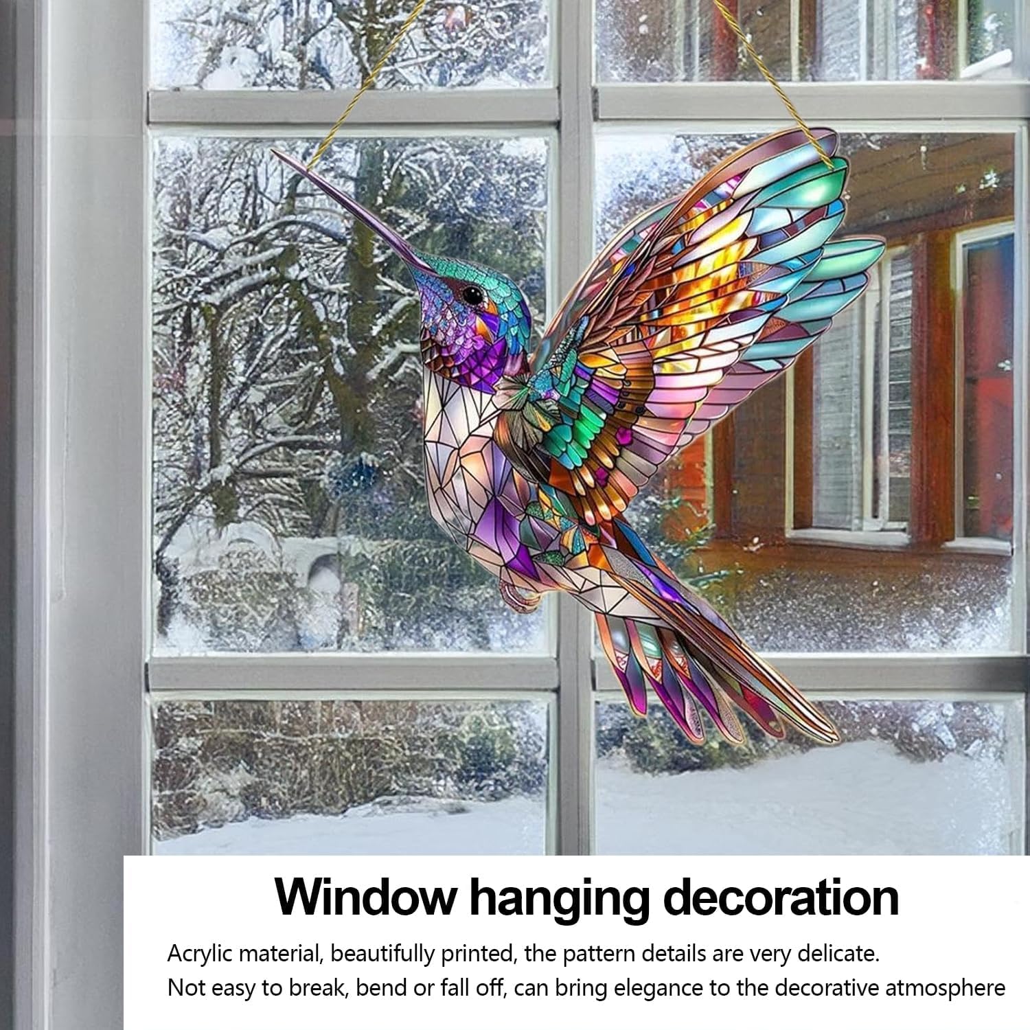 LymDin Kolibri-Sonnenfänger – Handgefertigt Aus Echtem Buntglas, 17,5x14 Cm, Fensterdekoration