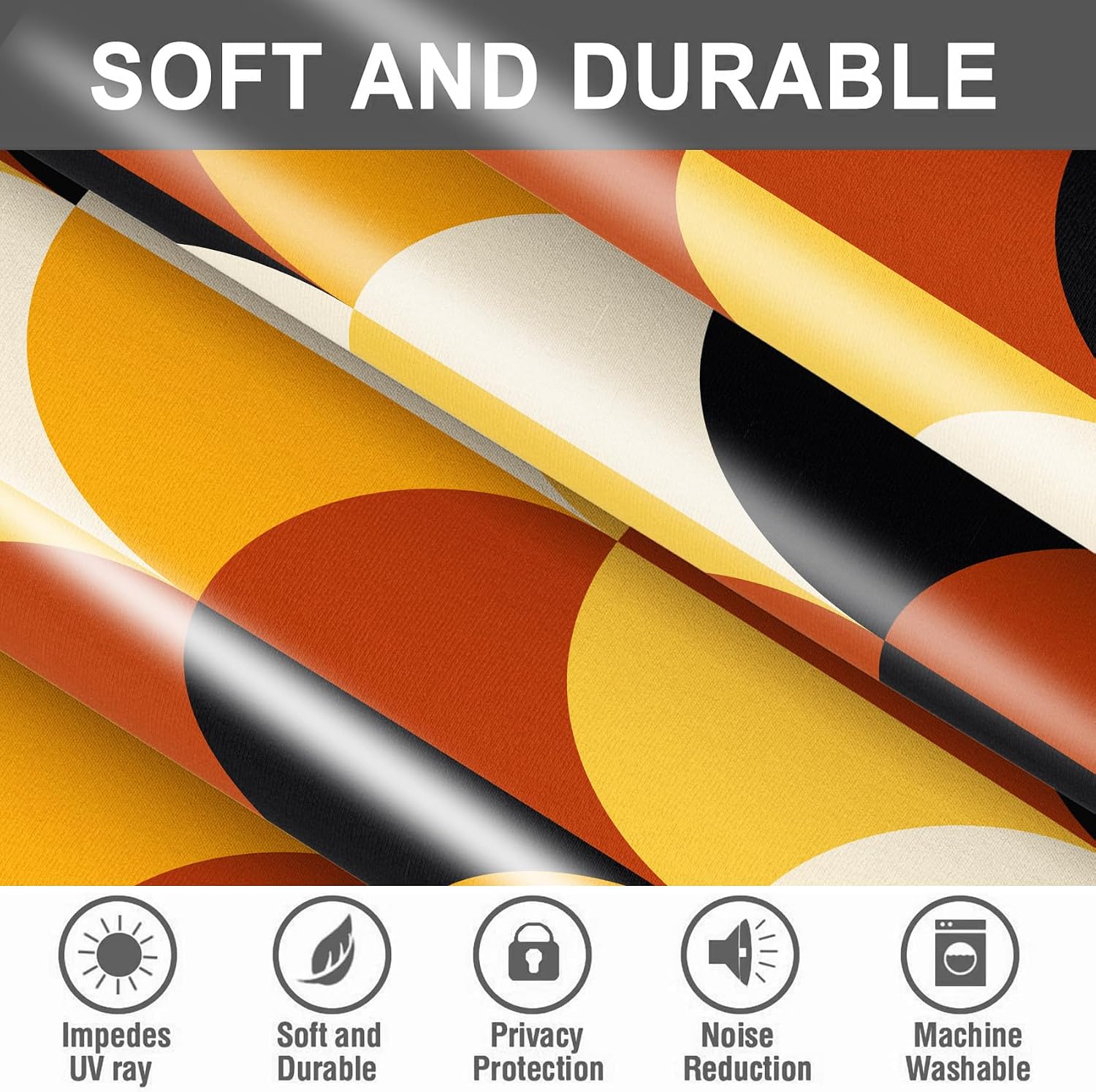 Mid Century Modern Geometric Blackout Curtains Abstract Burnt Orange Black Circle Patterned Grommet Window Drapes for Bedroom Living Room 2 Panels 42x84 Inch