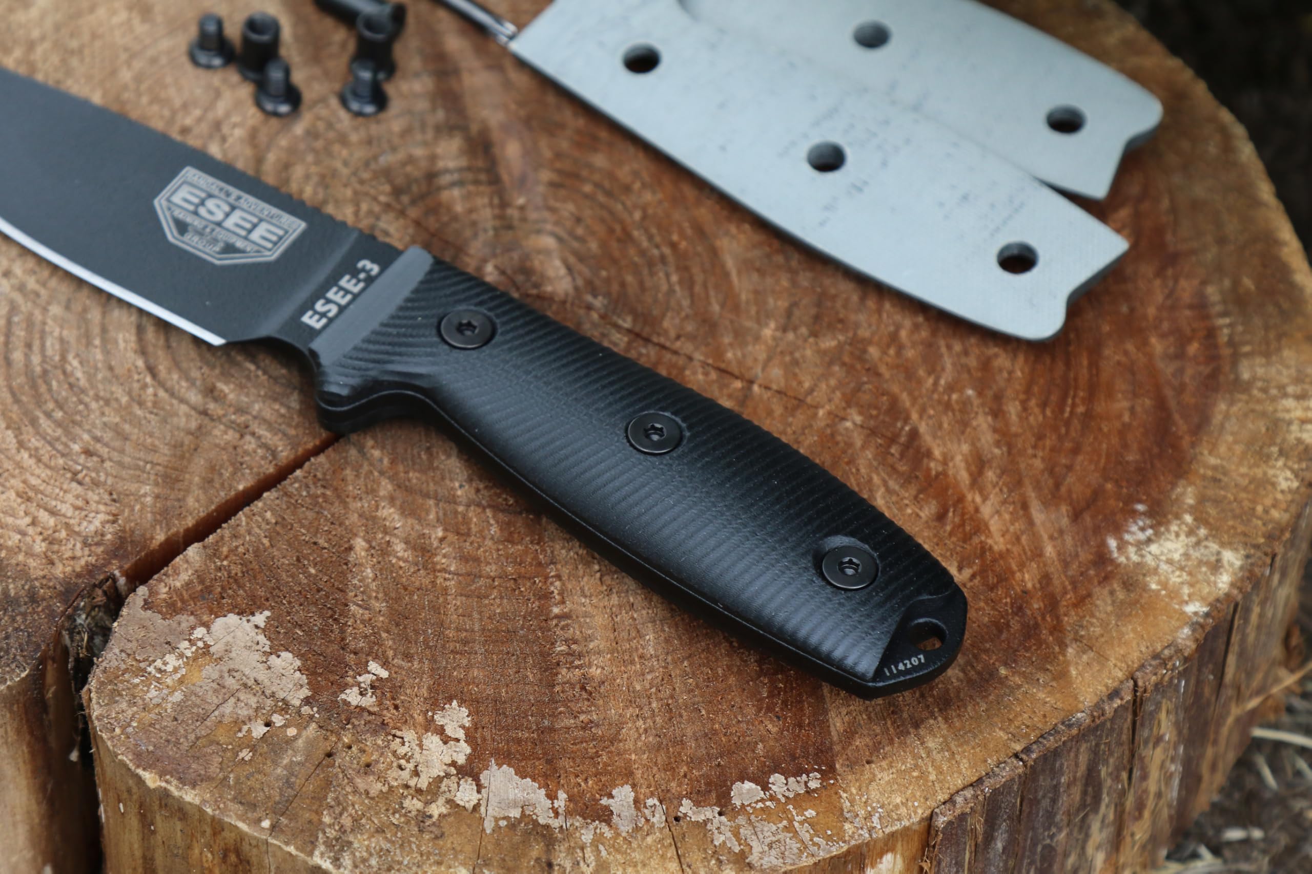 ESEE 3 bilance con manico di ricambio 3D, impugnatura ergonomica sagomata, durevole e resistente alle intemperie (nero, G-10)
