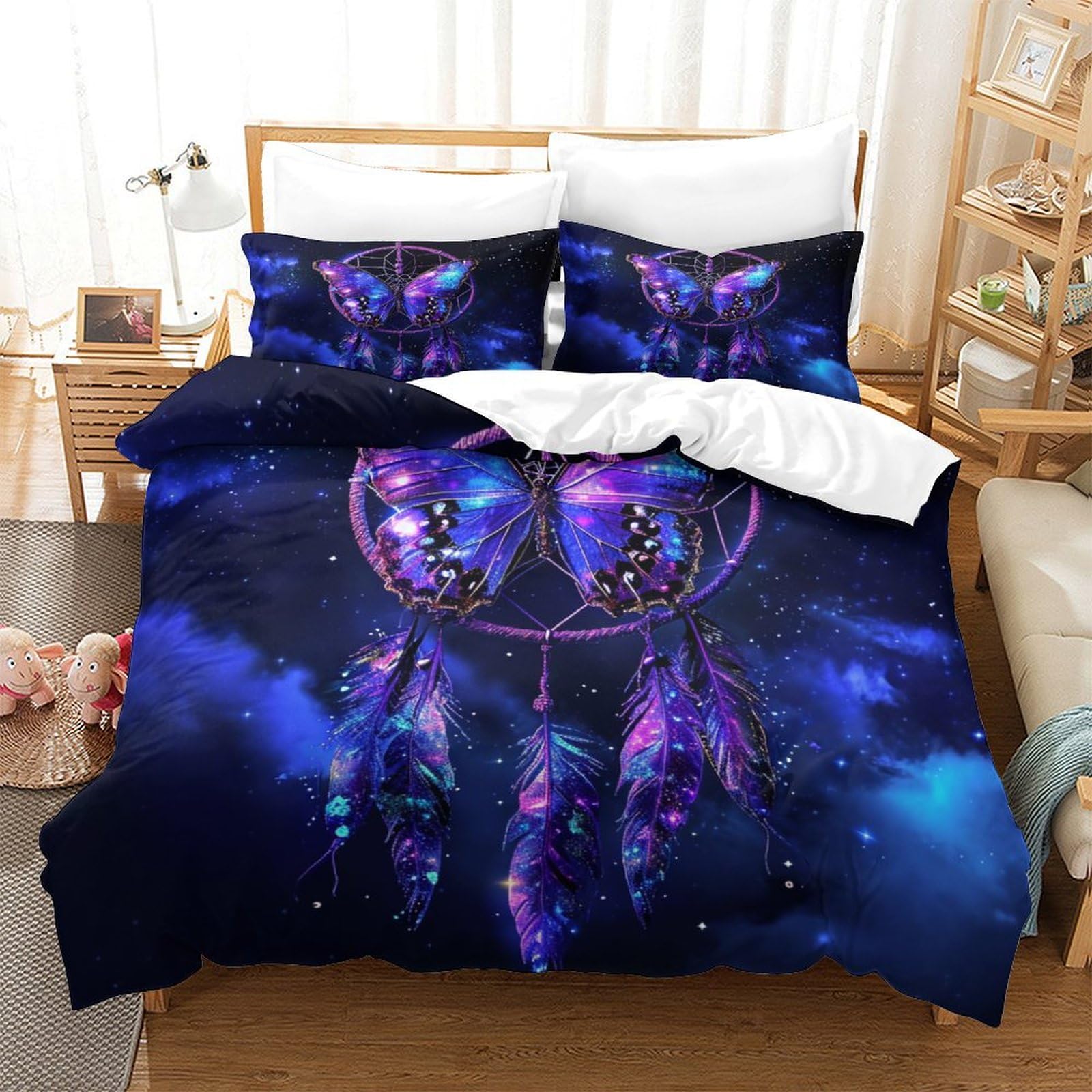 Housse de couette papillons 260x220 cm avec microfibre douce et fermeture éclair