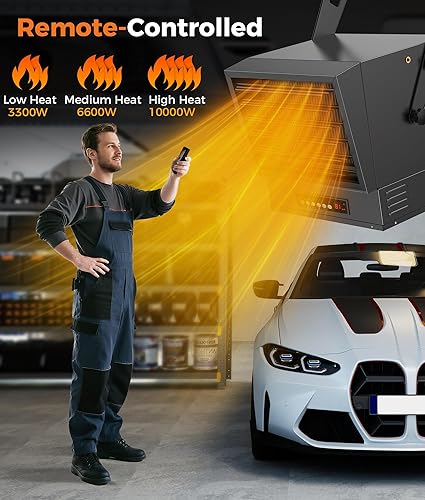 Miniatura 4 de Calentador eléctrico de garaje para uso en interiores, 10000 W, 240 V para pared, techo o piso, doble protección contra sobrecalentamiento y 4