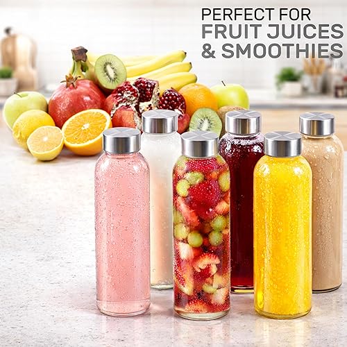 Miniatura 4 de Brieftons 18 Oz Clear Borosilicate Glass Water Bottles With Caps, 6 Pack, Heat Resistant, Slim, Easy to Store, Reusable Drinking Bottle, Sauce Jar,