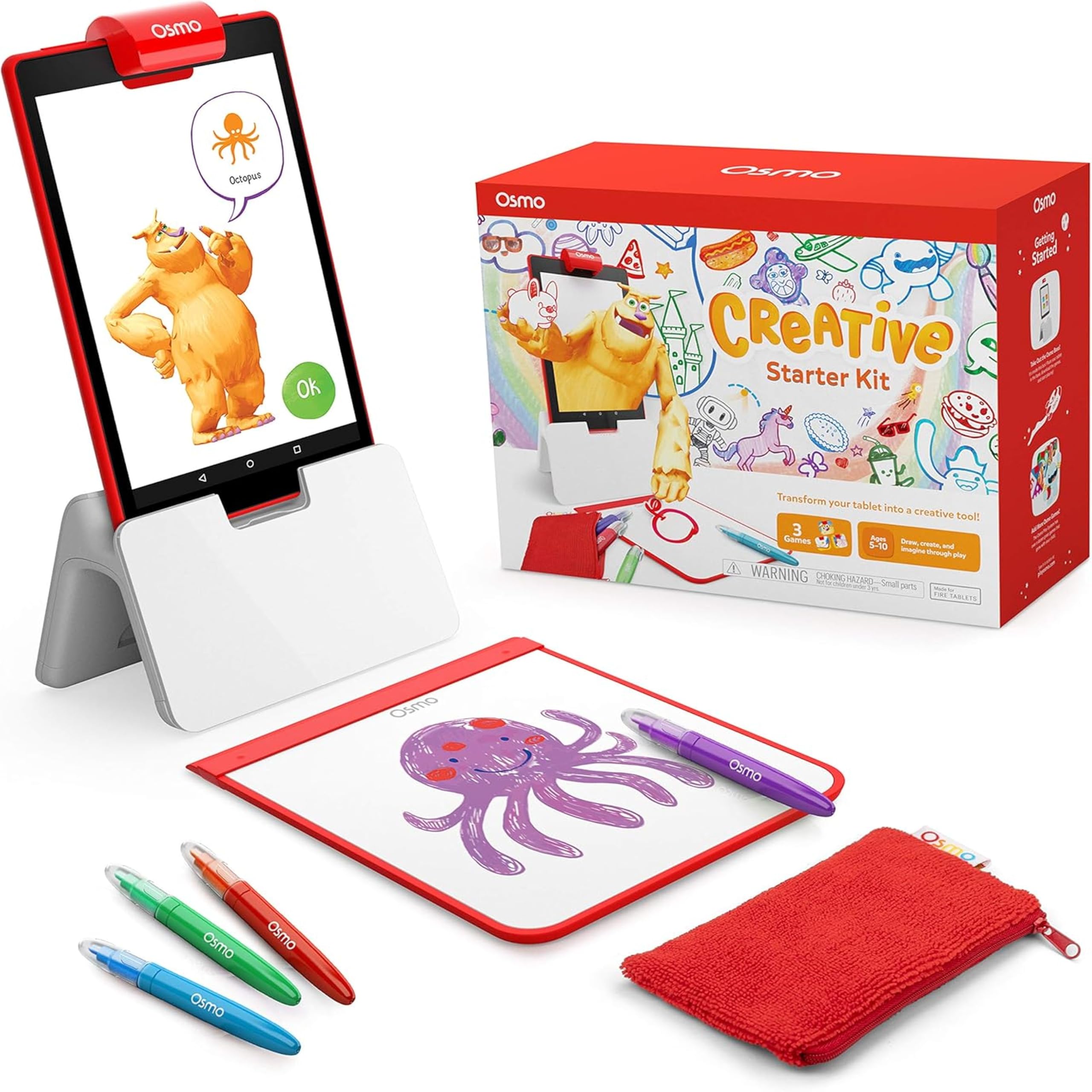 Osmo Starter Kit 3 Giochi di apprendimento educativo-5-10 Anni Disegno Creativo e risoluzione dei Problemi/Fisica precoce, età 5-10+, STEM Fire Tablet Base Included, 901-00035