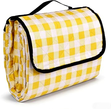 Wapodeai Outdoor Picnic Blankets, 60x 80 Waterproof and Foldable - Durable, Spacious, and Portable Camping Blanket for Families, Perfect for Hiking/Beach/Park, and Nature ExcursionsYellow