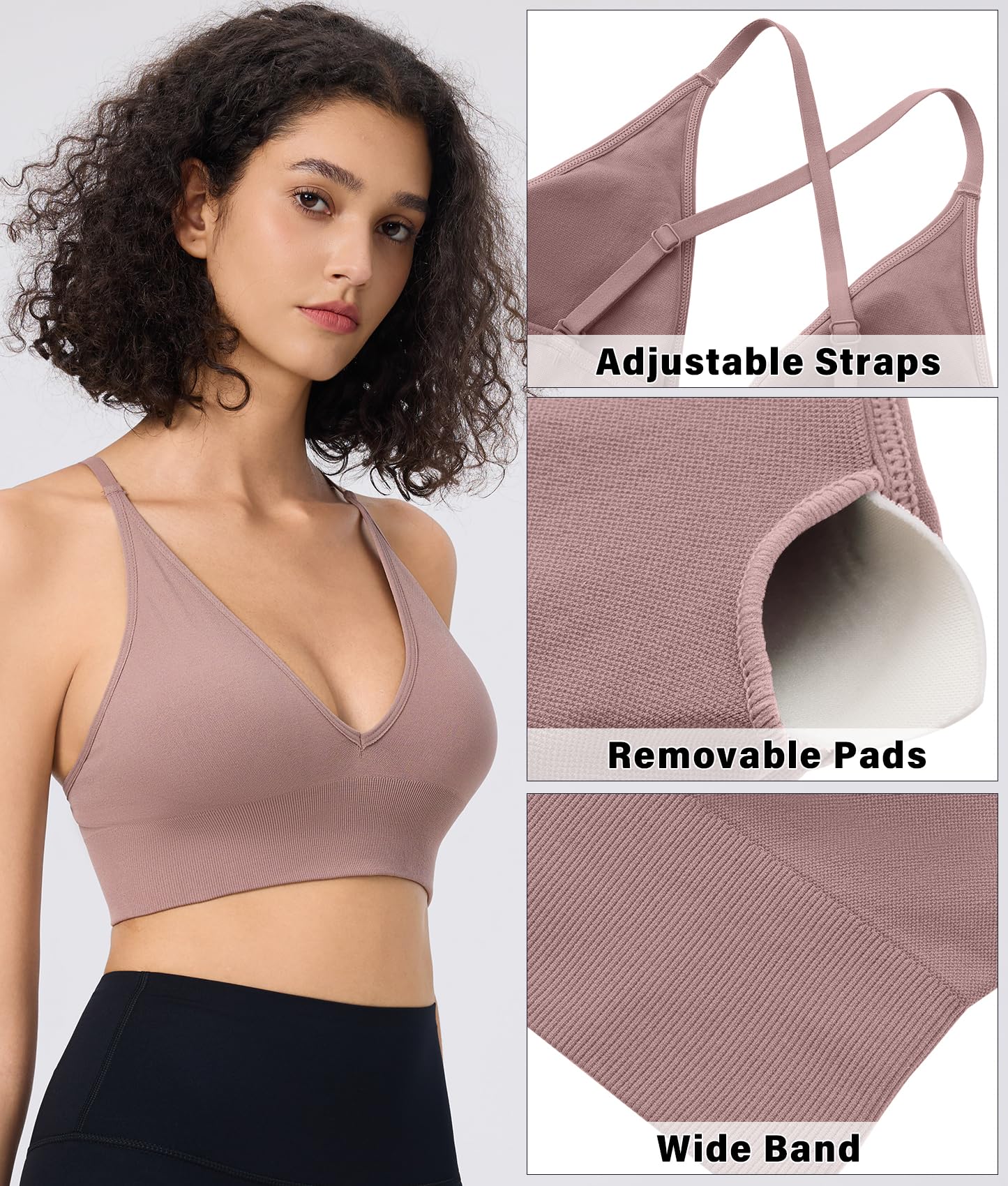 Soutiens-Gorge de Sport Femme Brassiere Dos Croisé Lingerie Reglable Fine Bretelle Bralette Coussinets Amovibles pour Yoga