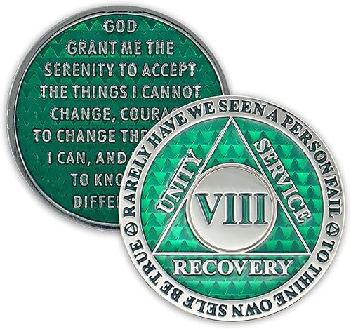 Moneda de sobriedad de 8 años Chip AA Legacy Ficha de aniversario de recuperación de triplaca gruesa (verde)