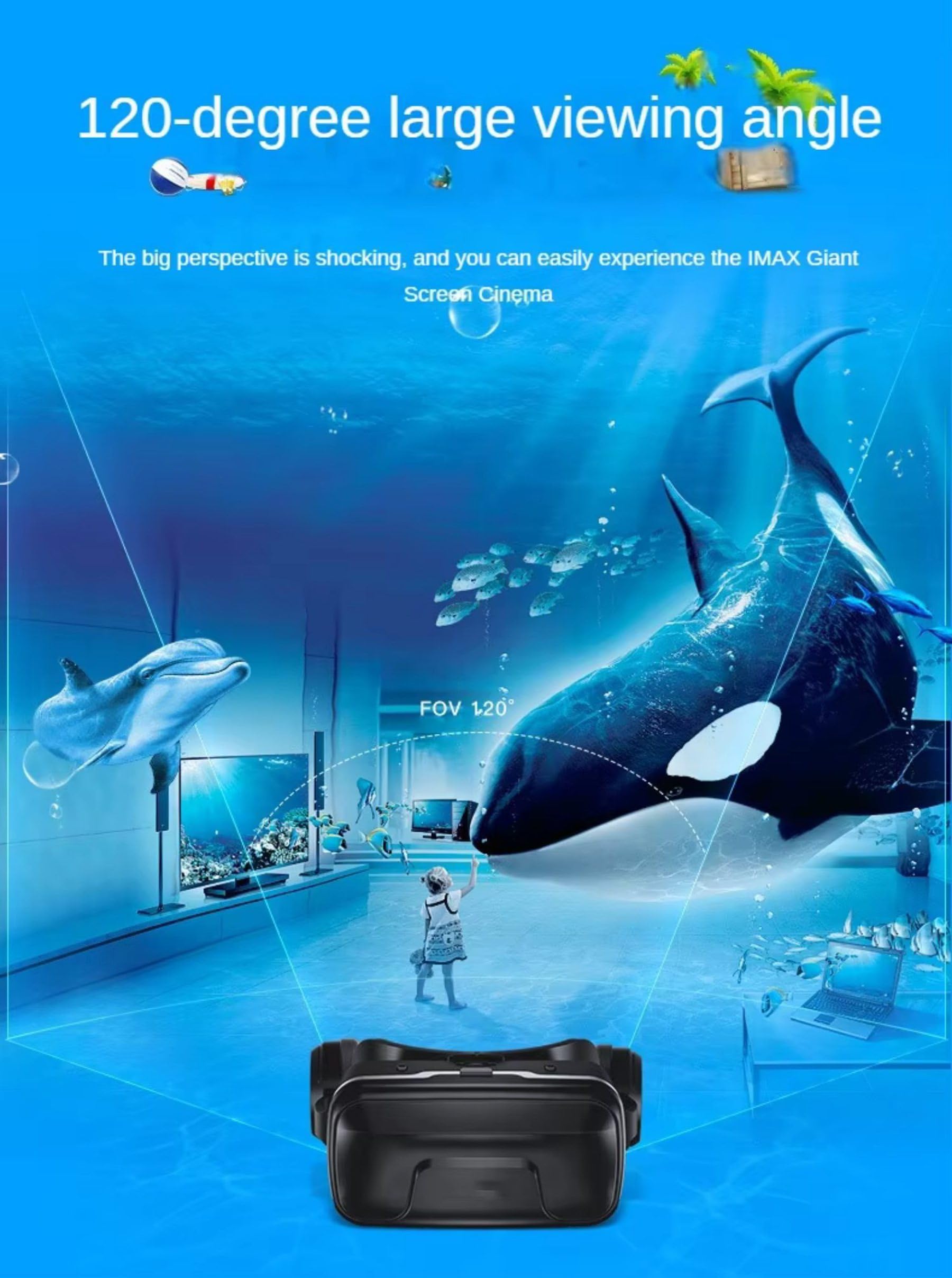 Auriculares de realidad virtual 3D, gafas con auriculares para teléfonos inteligentes iPhone Android, juego universal de gafas de realidad virtual para niños y adultos, juego de video 3D y películas