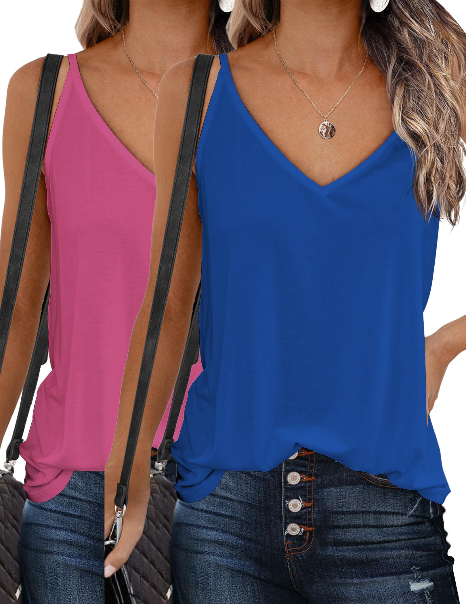 Zeagoo Womens V Neck Camisole Tank Top Strap Sleeveless T Shirt Casual Loose Vest Blouse - S-XXL