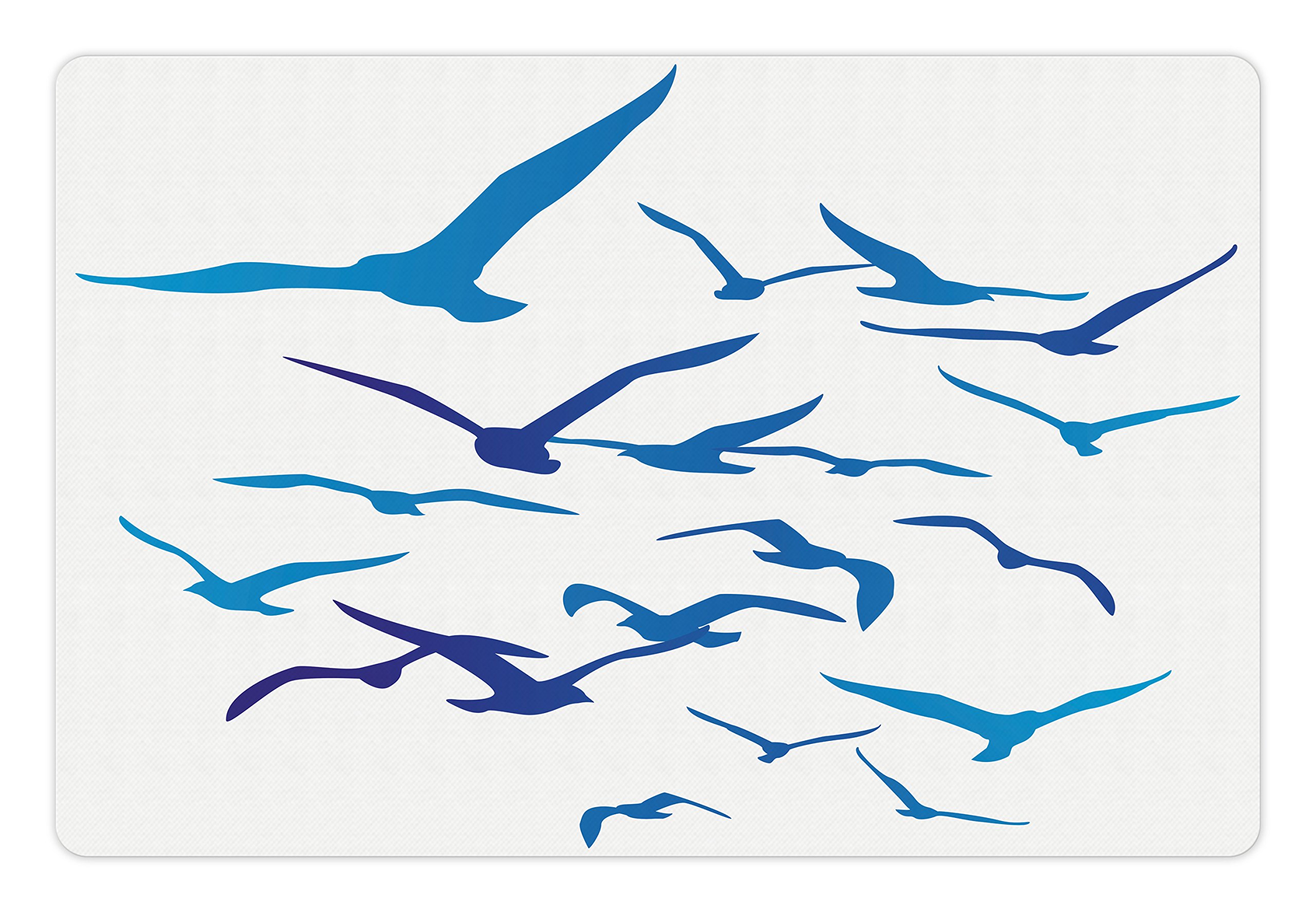 Lunarable Seagulls Pet Mat for Food and Water, Birds Silhouettes Pigeon Dove Crow Freedom Ornate Wild Nature Flap Scene, Rectangle Non-Slip Rubber Mat for Dogs and Cats, Blue Navy Blue White