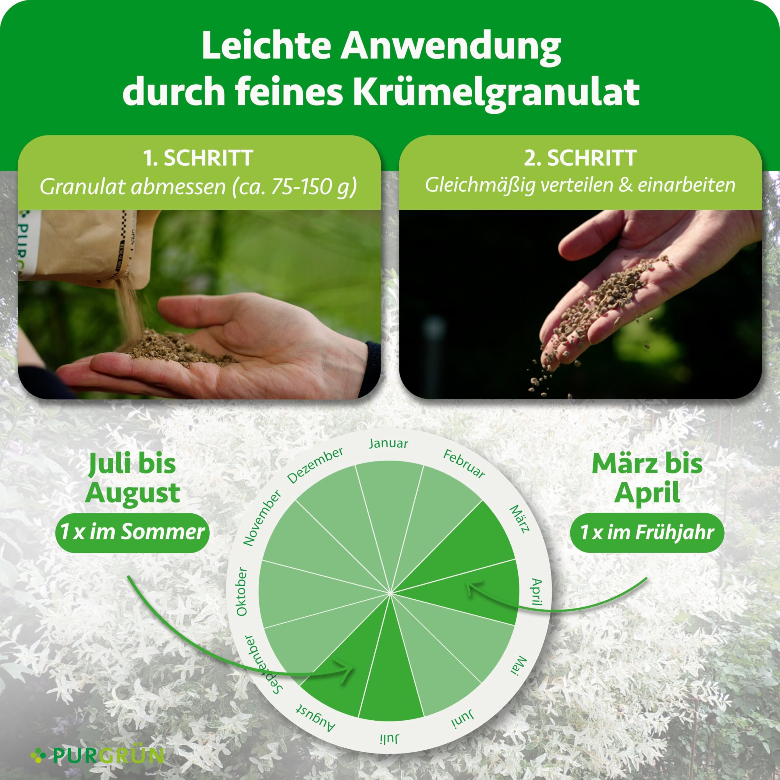 Harlekinweide-Dünger 1 kg – Organisch-mineralische Rezeptur – Feinkörniges Krümelgranulat – NPK 5+4+6 – Extra Magnesium für prächtige Blüten – Verbessert die Bodenqualität