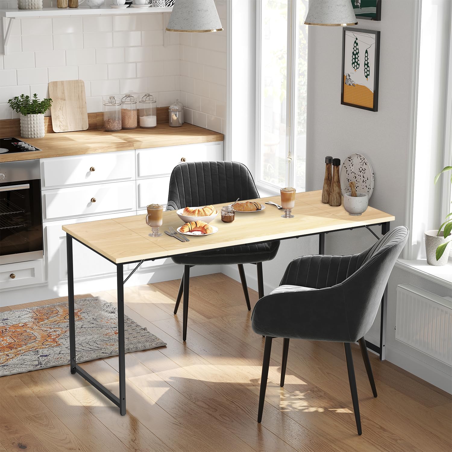 Devoko Scrivania per Computer 120 x 50 x 75 cm, Scrivania Piccola, Scrivania PC da Ufficio, Scrivania salvaspazio per Studio, Camera da Letto,Stile Industriale, Struttura in Metallo, Beige