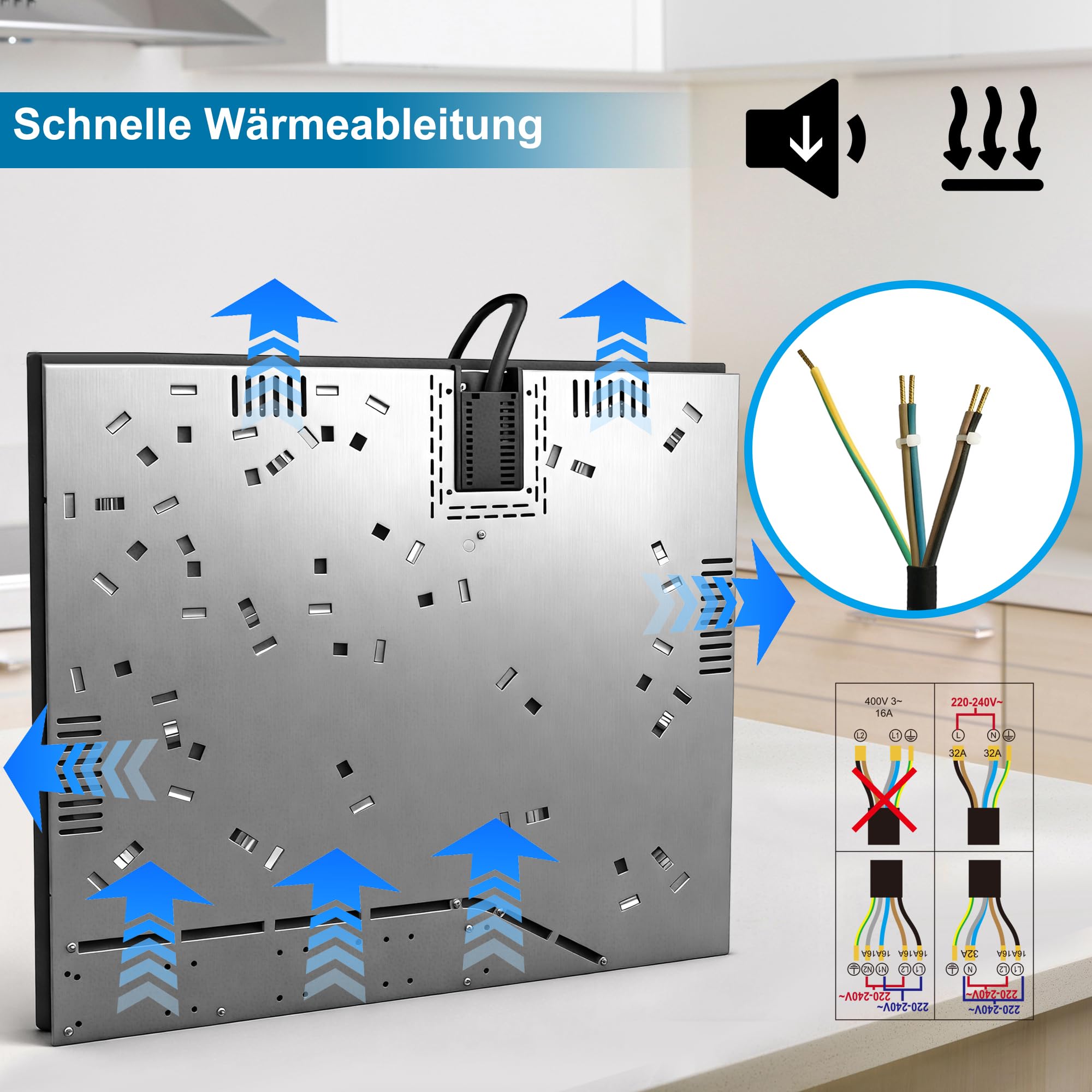 TAMARIT Glaskeramikkochfeld Autark 4 Zonen Elektro-Kochfeld 6000W mit Slider-Touch Timer Einbau-Herdplatte Kindersicherung Restwärmeanzeige Schwarz